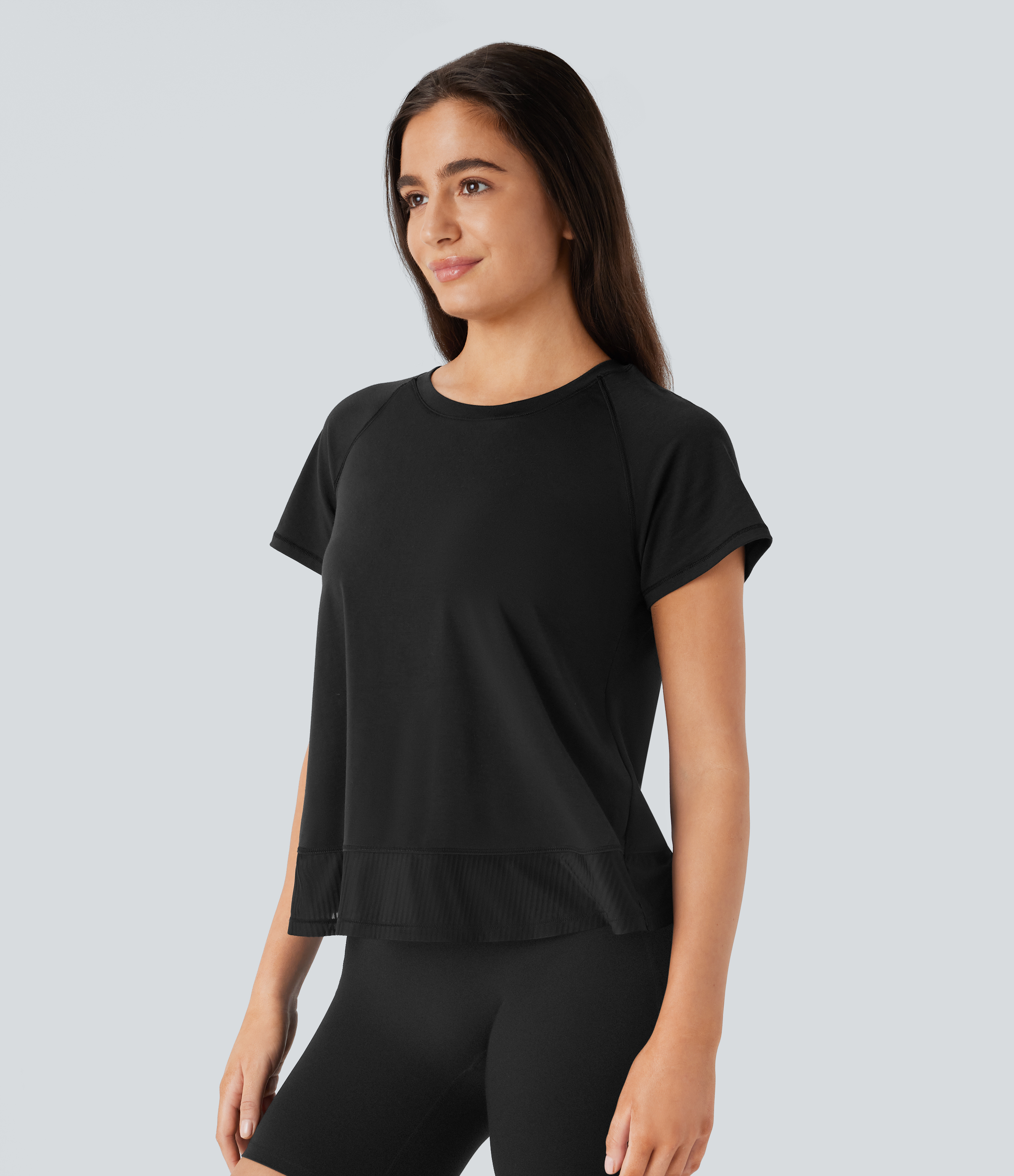 Halara Raglan Sleeve Crossover Hem Quick Dry Running Sports Top  - Black - S 