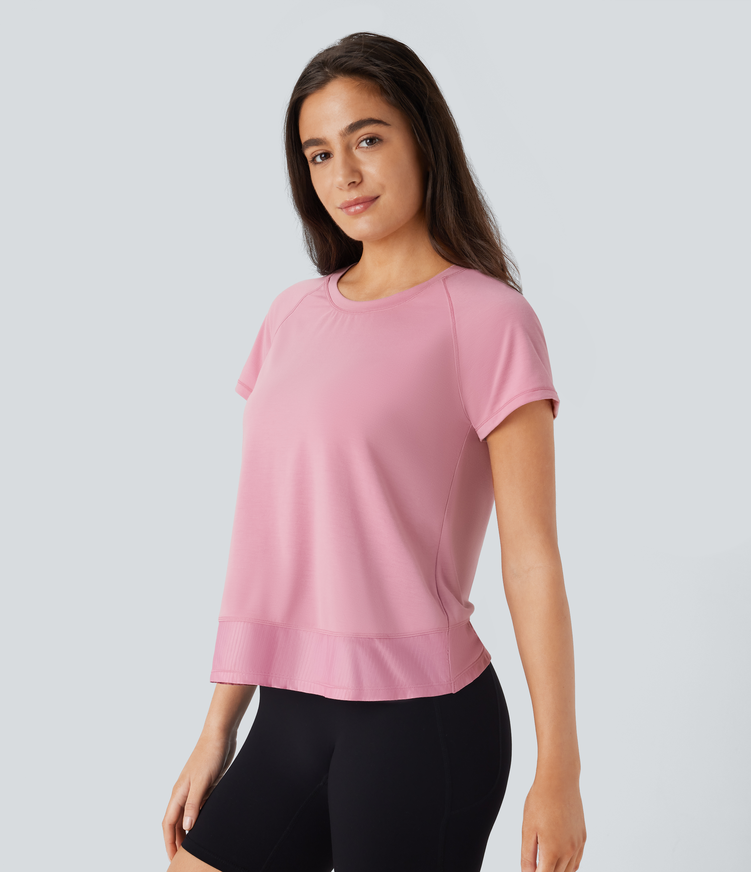 Halara Raglan Sleeve Crossover Hem Quick Dry Running Sports Top  - Soft Berry - XL 