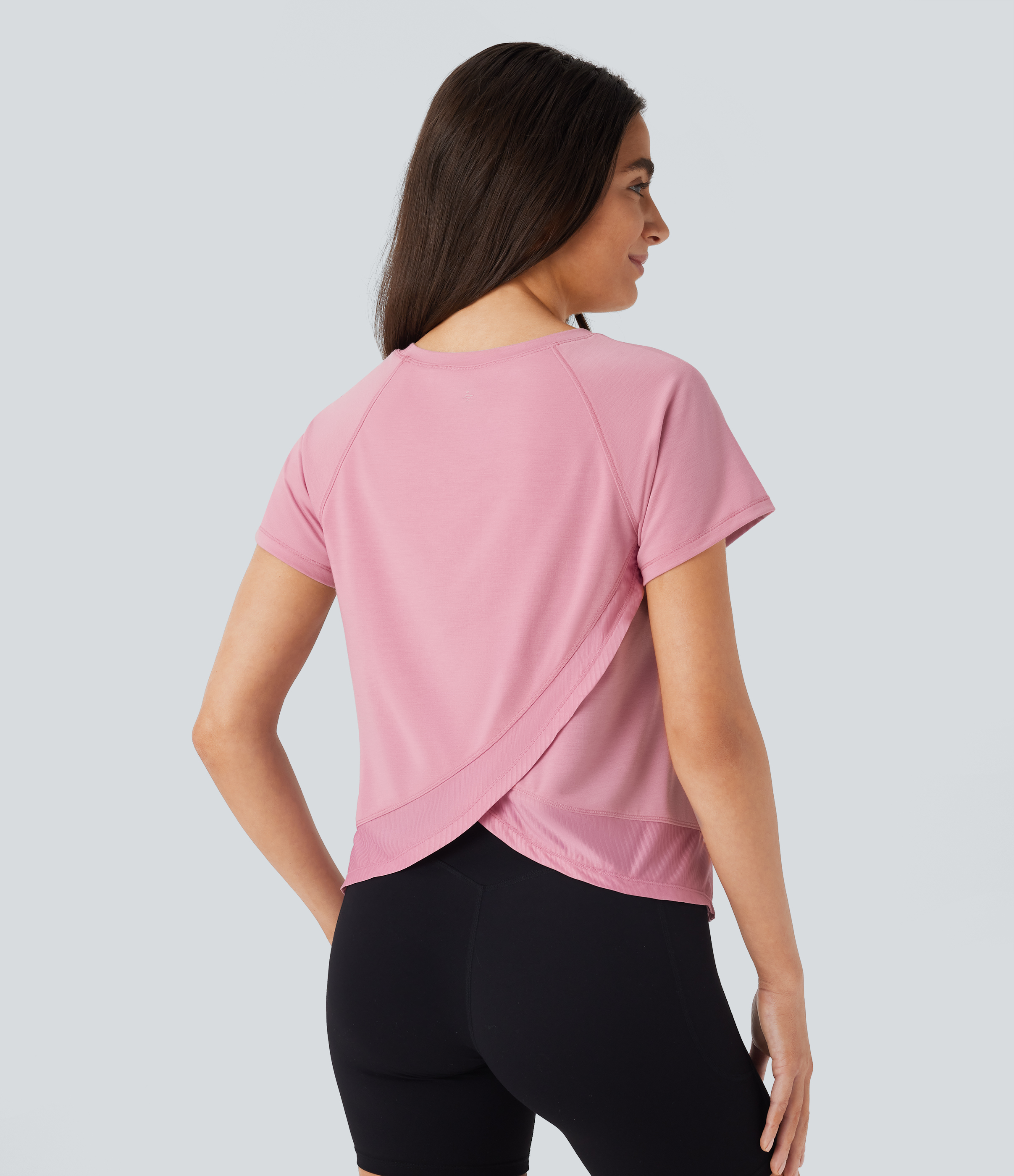 Halara Raglan Sleeve Crossover Hem Quick Dry Running Sports Top  - Soft Berry - XL 