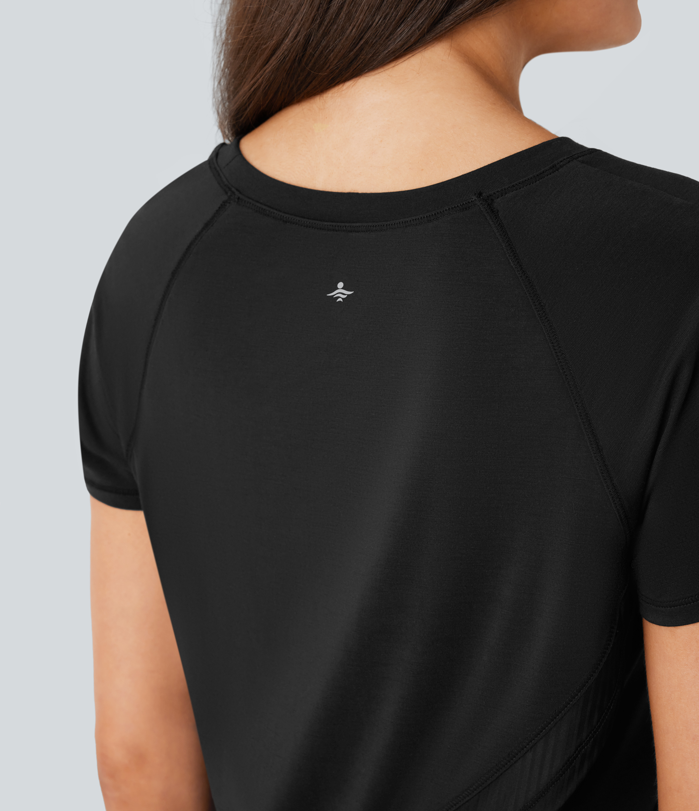Halara Raglan Sleeve Crossover Hem Quick Dry Running Sports Top  - Black - S 