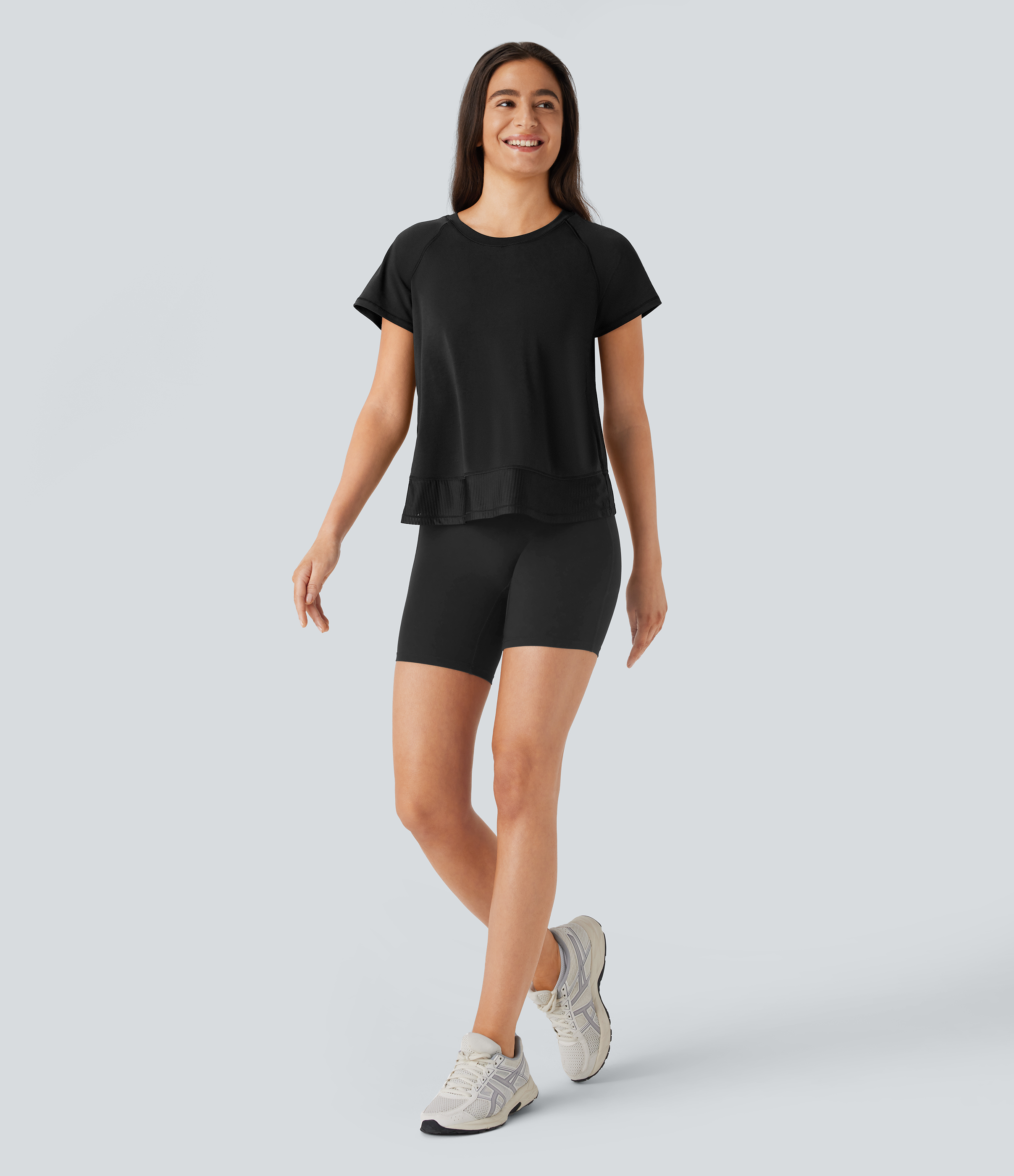 Halara Raglan Sleeve Crossover Hem Quick Dry Running Sports Top  - Black - S 
