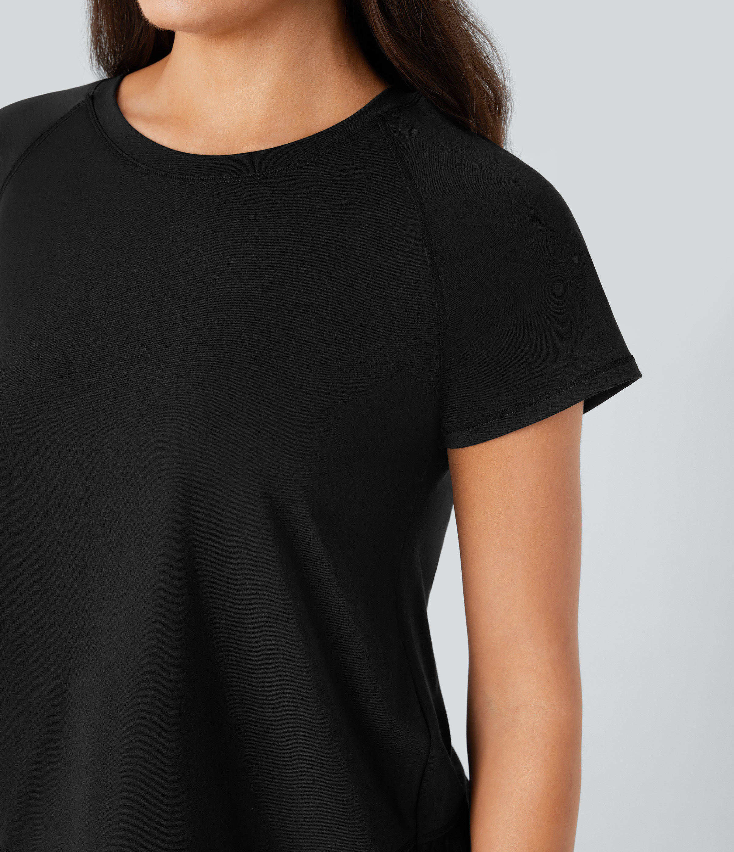 Halara Raglan Sleeve Crossover Hem Quick Dry Running Sports Top  - Black - S 