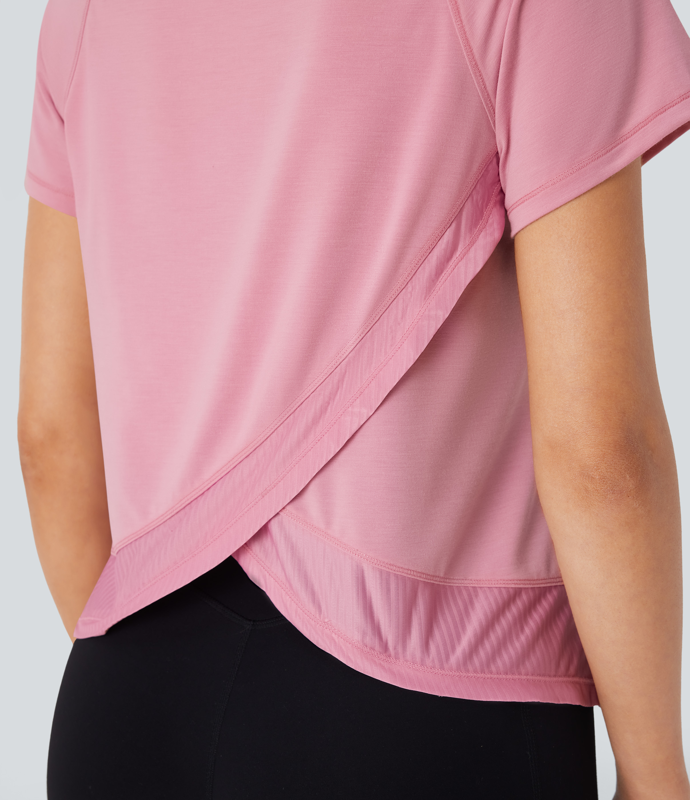 Halara Raglan Sleeve Crossover Hem Quick Dry Running Sports Top  - Soft Berry - XL 