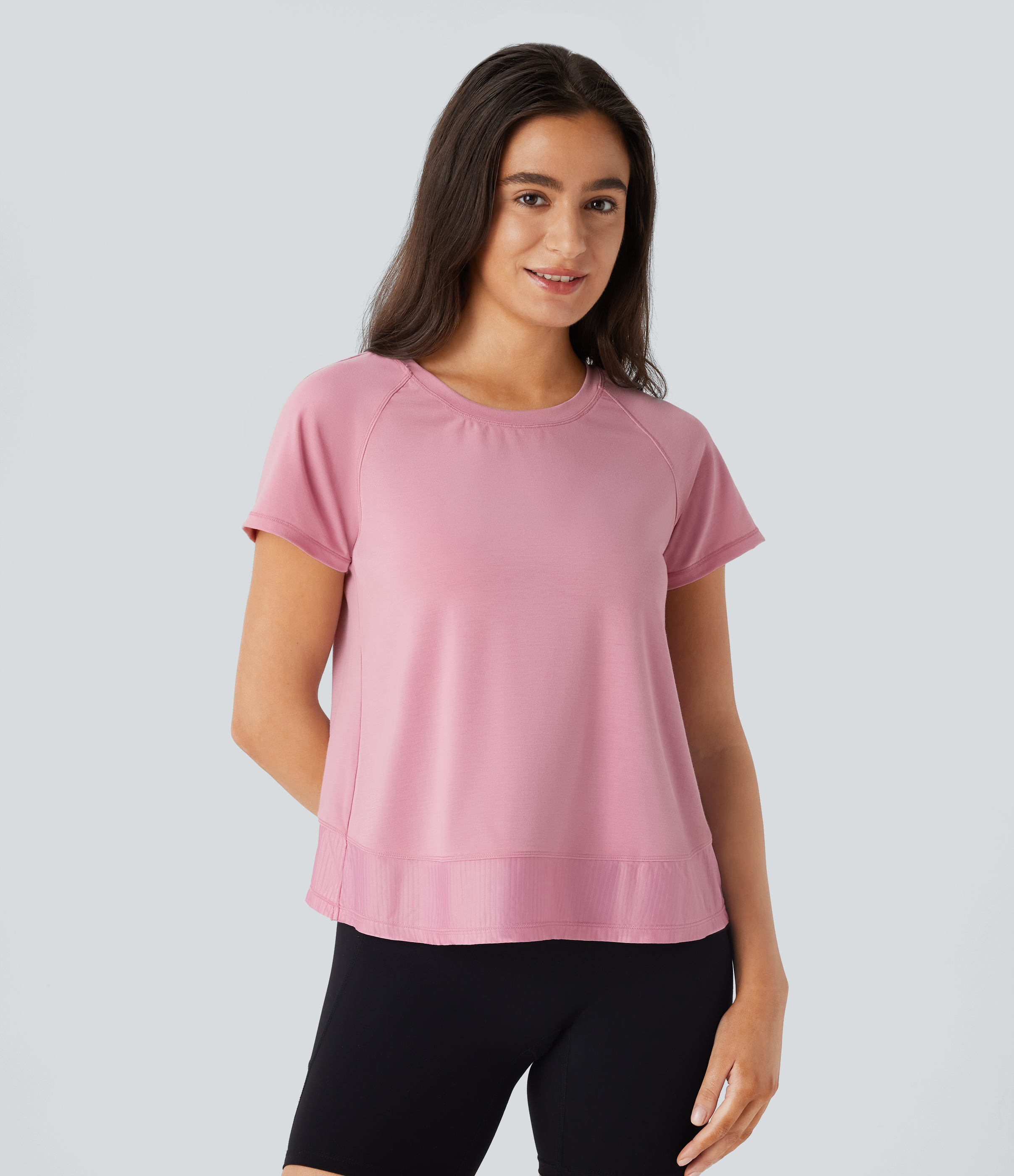 Halara Raglan Sleeve Crossover Hem Quick Dry Running Sports Top  - Soft Berry - XL 