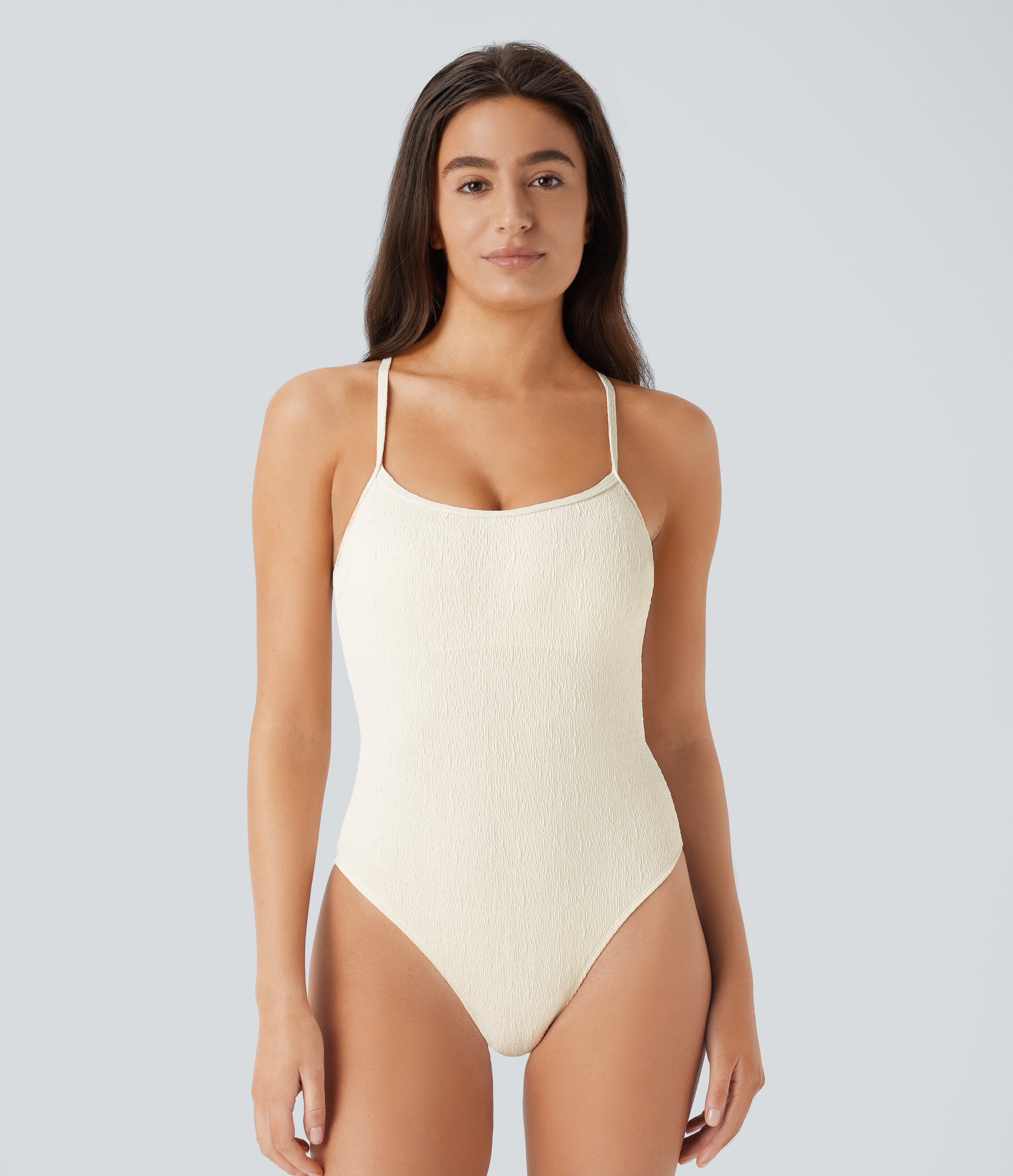 Vanilla Ice Lace Up Texture One Piece Swimsuit / 2