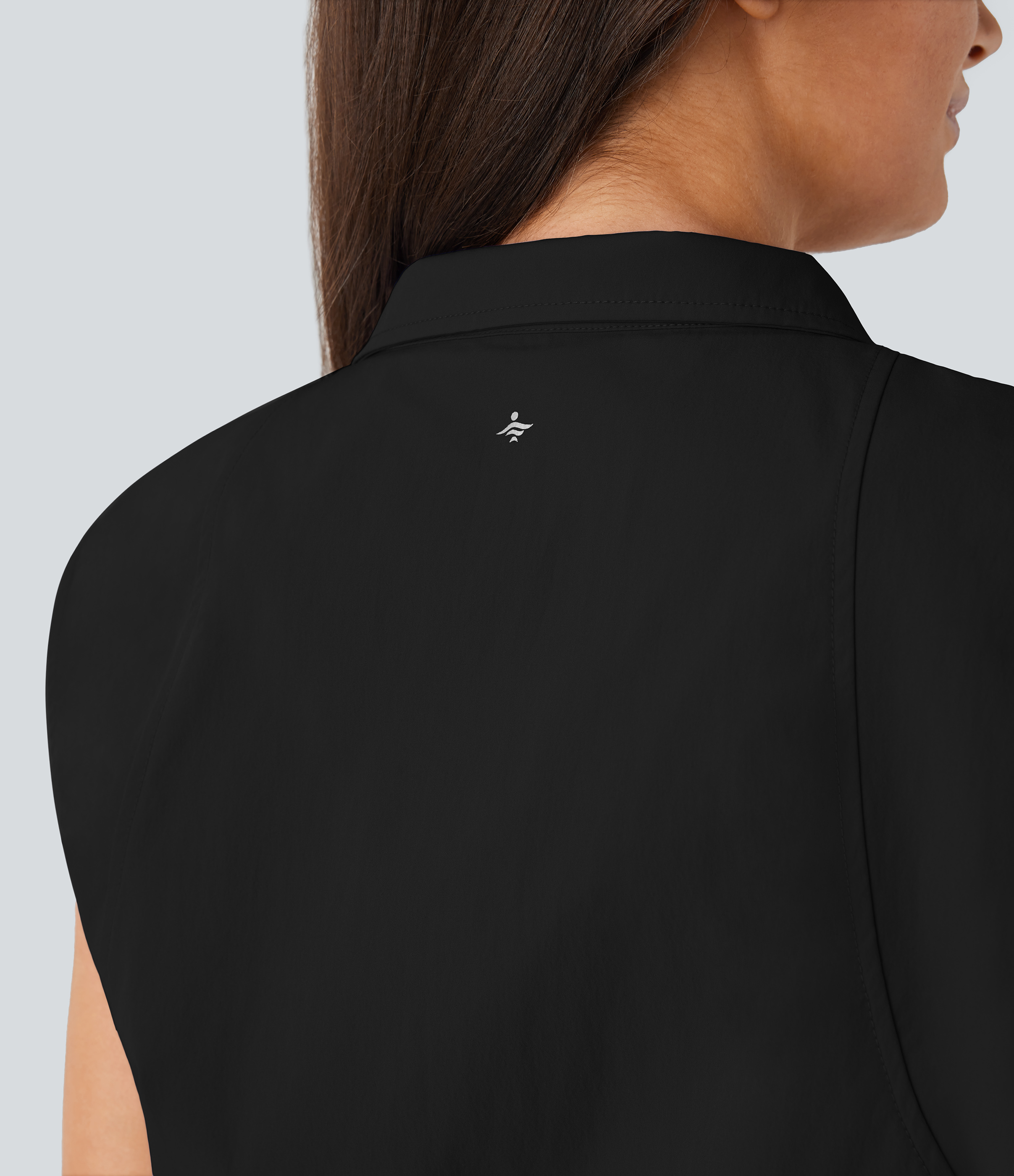 Halara Water Repellent Wear-Resistant Collared Sleeveless Zipper Chest Pocket Adjustable Drawcord Cropped Yoga Jacket  - Black - S 