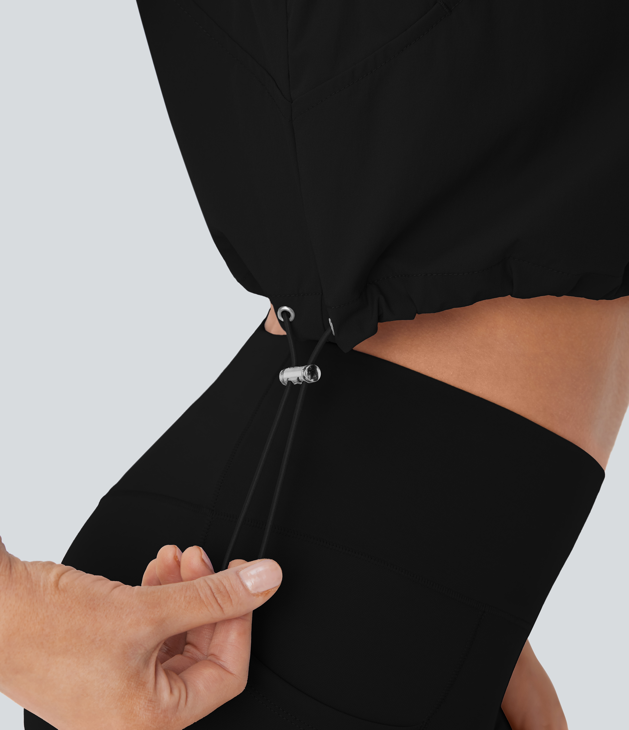 Halara Water Repellent Wear-Resistant Collared Sleeveless Zipper Chest Pocket Adjustable Drawcord Cropped Yoga Jacket  - Black - S 
