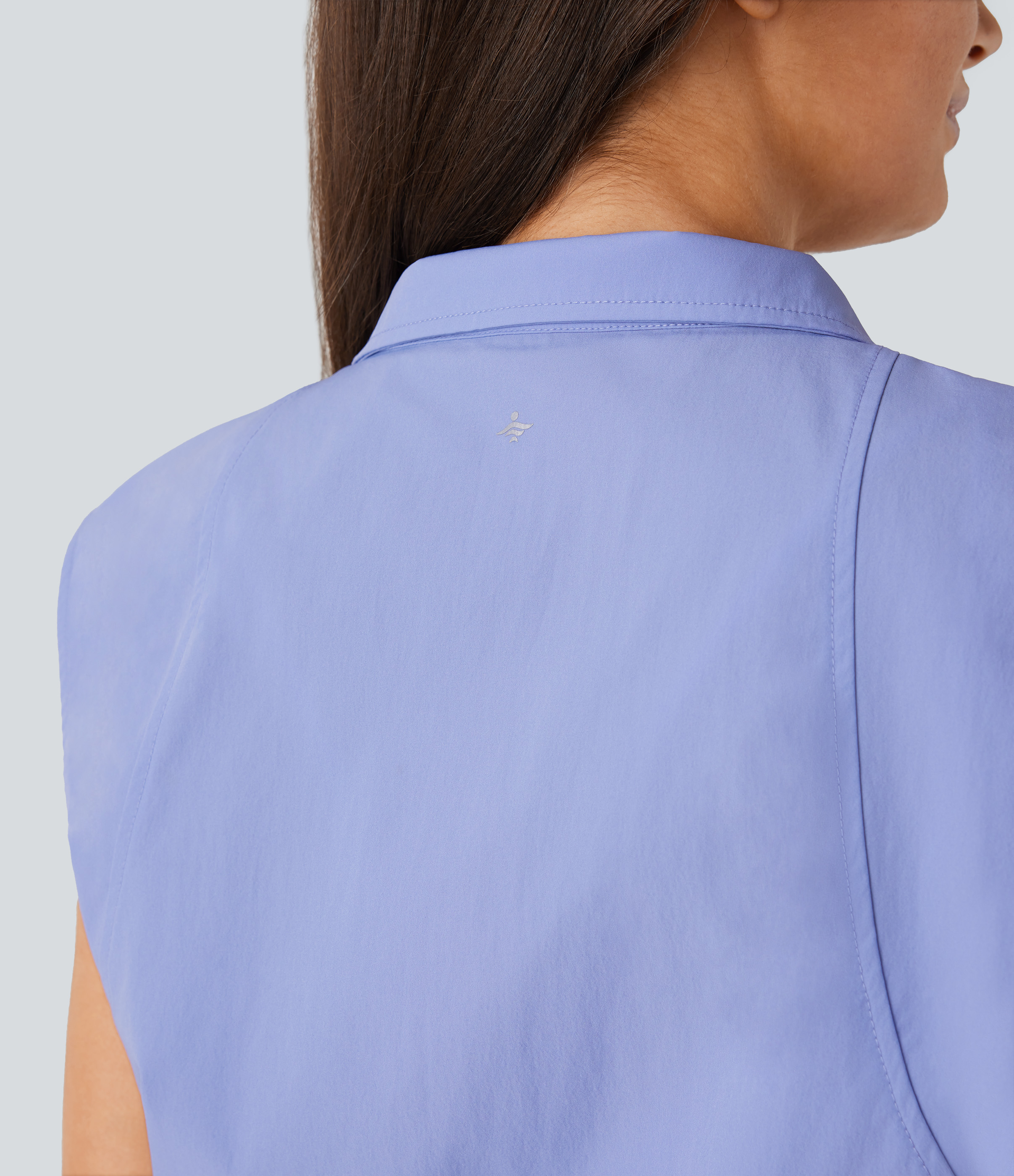 Halara Water Repellent Wear-Resistant Collared Sleeveless Zipper Chest Pocket Adjustable Drawcord Cropped Yoga Jacket  - Azure Haze - L 