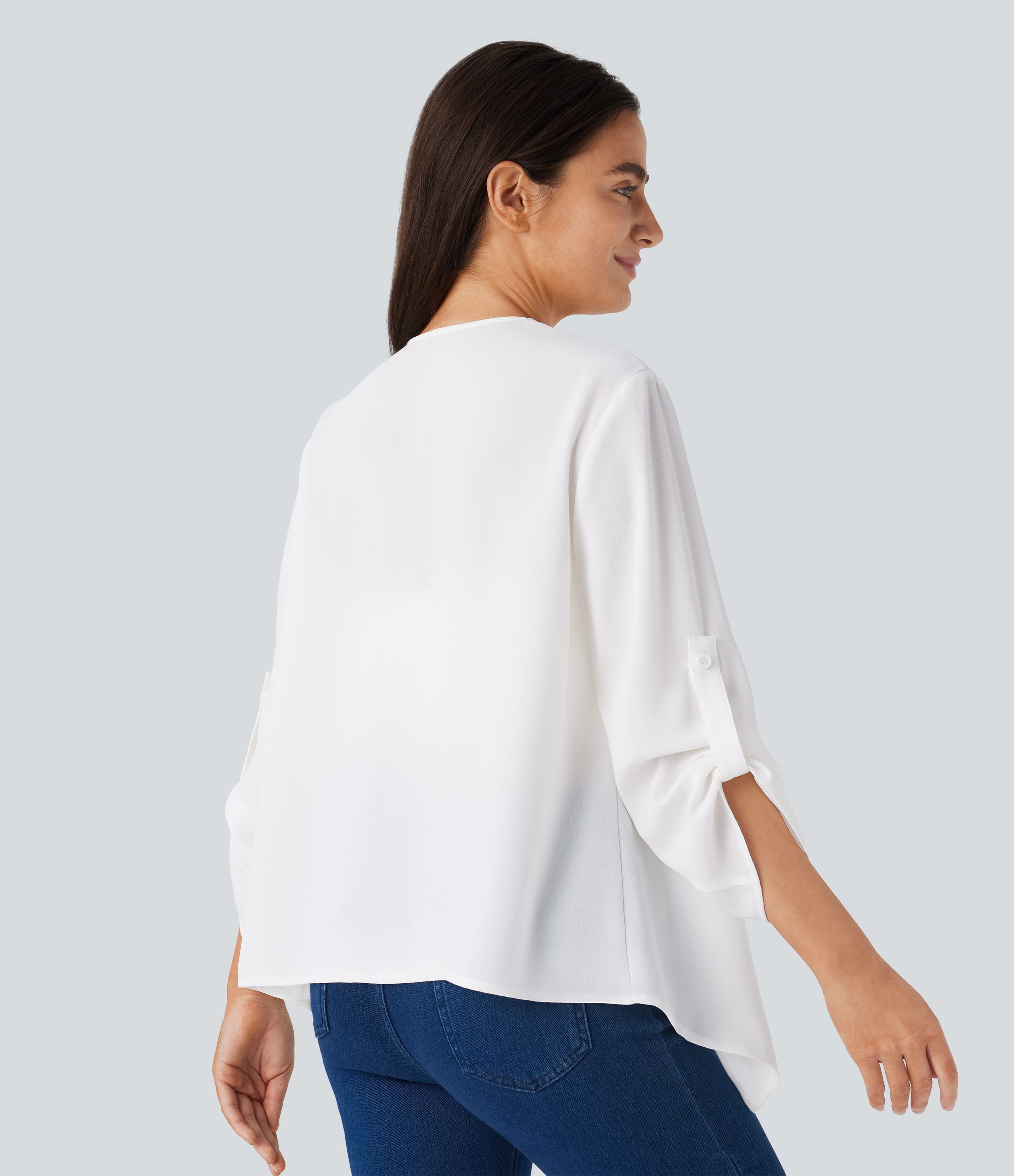 Blanco Chaqueta manga enrollable cascada / 2
