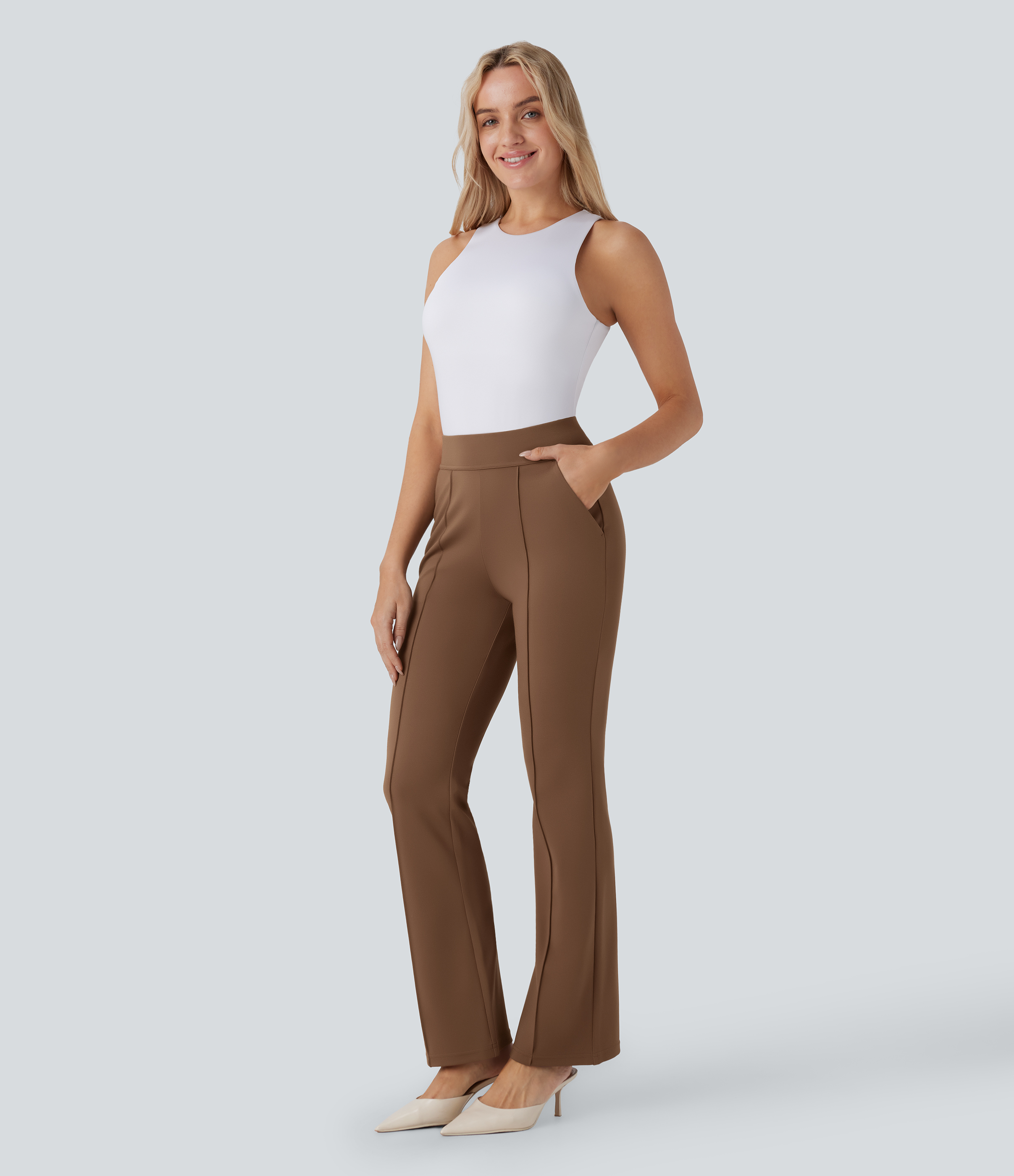 Halara Halara Flexв„ў High Waisted Side Pockets Bootcut Work Pants  - Teak - XL(regular) sweatpants jogger pants stacked sweatpants 