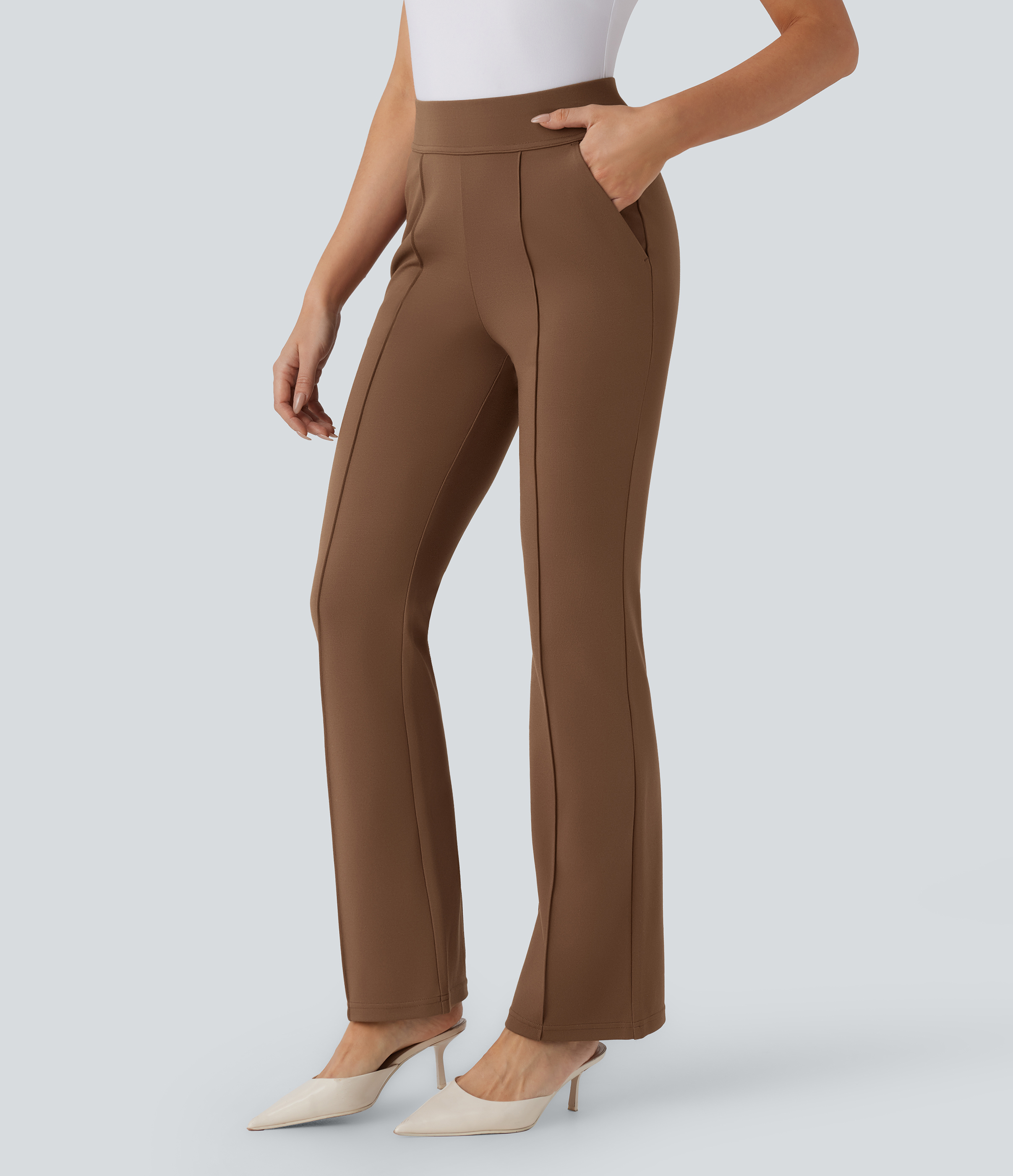 Halara Halara Flexв„ў High Waisted Side Pockets Bootcut Work Pants  - Teak - XL(regular) sweatpants jogger pants stacked sweatpants 
