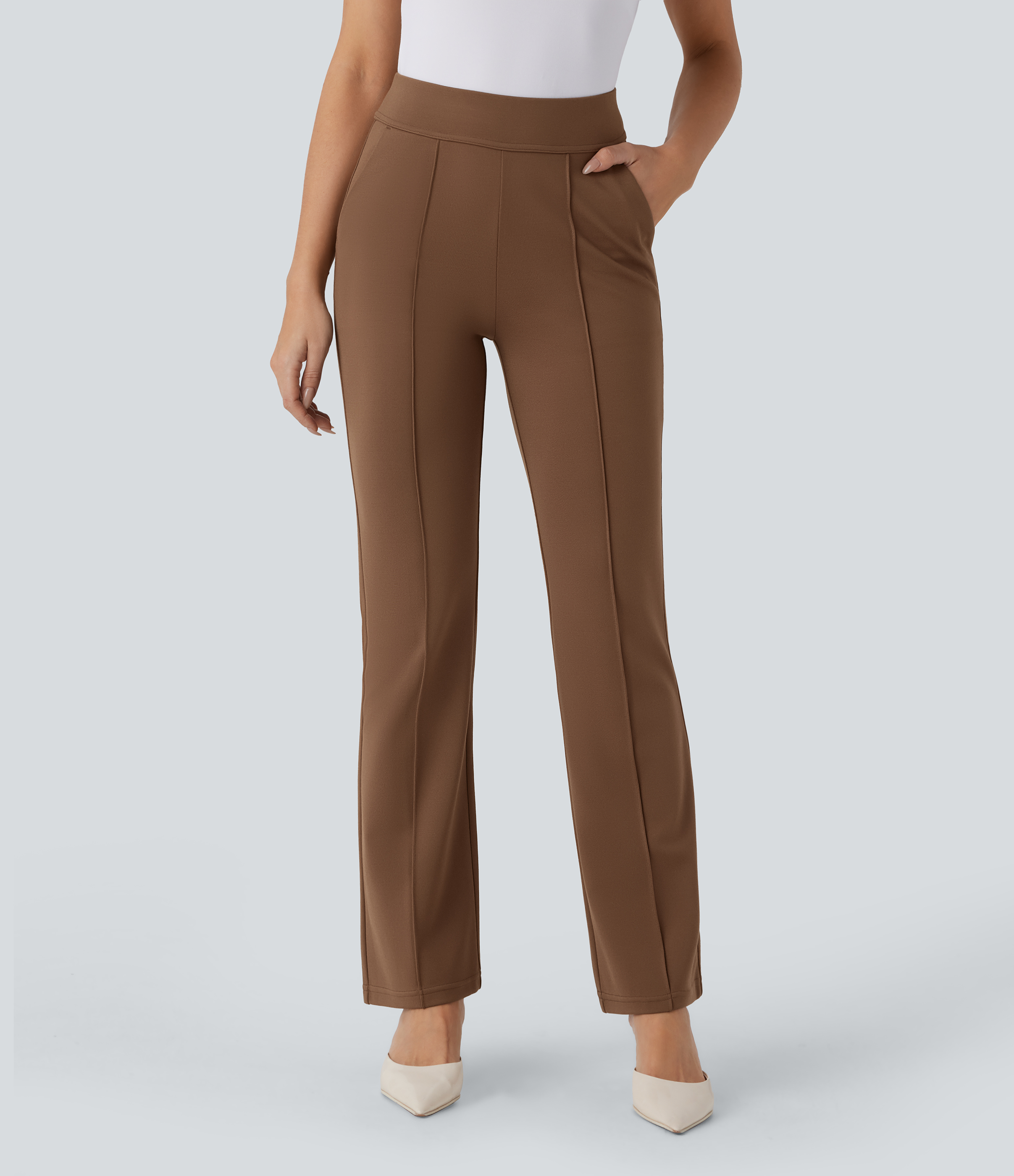 Halara Halara Flexв„ў High Waisted Side Pockets Bootcut Work Pants  - Teak - XL(regular) sweatpants jogger pants stacked sweatpants 