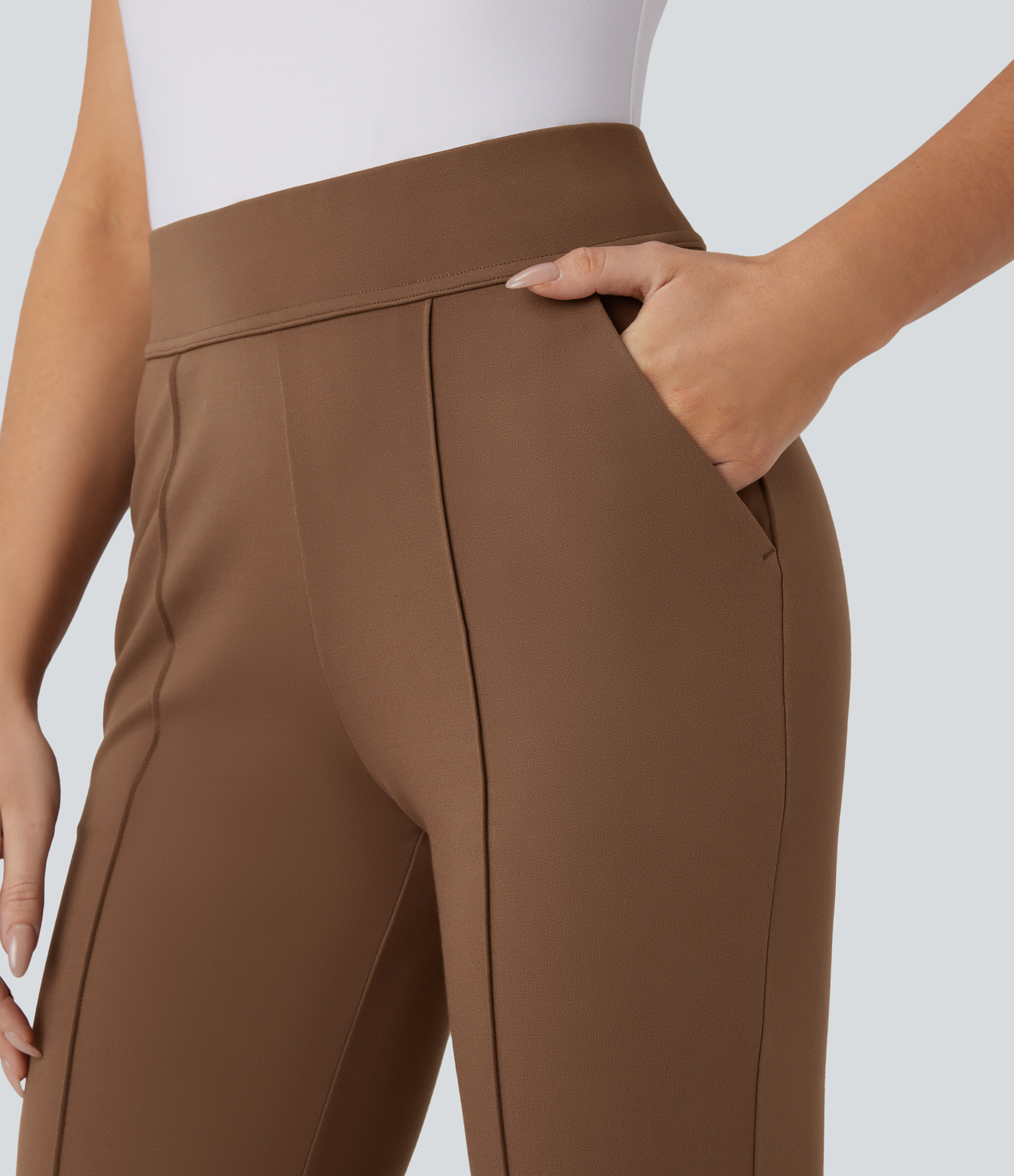 Halara Halara Flexв„ў High Waisted Side Pockets Bootcut Work Pants  - Teak - XL(regular) sweatpants jogger pants stacked sweatpants 