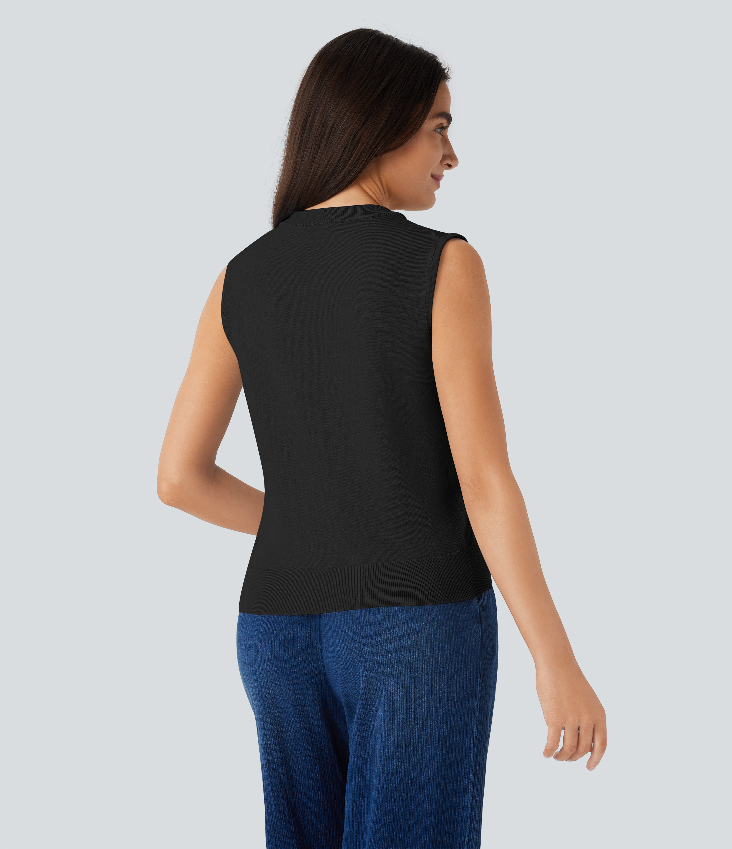 Halara Round Neck Button Front Casual Sweater Vest  - Black - XL 