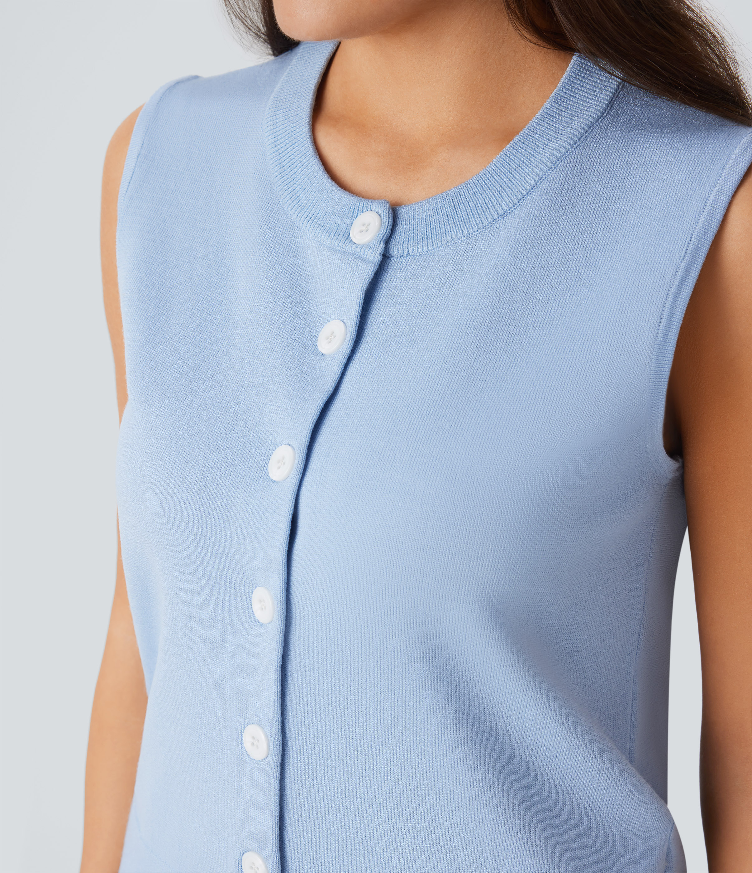 Halara Round Neck Button Front Casual Sweater Vest  - Ice Water - L 