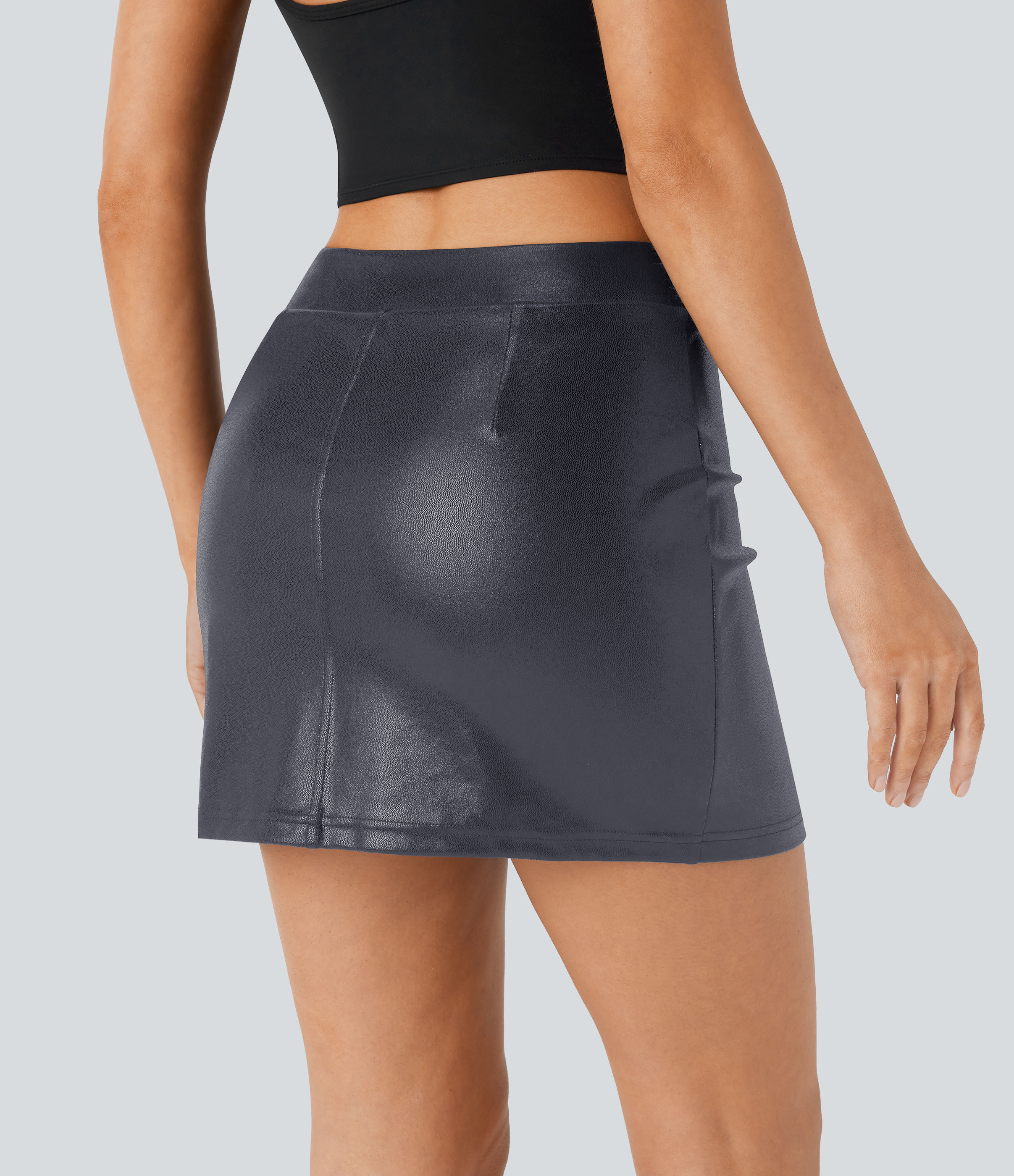 Halara Softlyzeroв„ў Faux Leather High Waisted Zipper 2-in-1 Metallic Foil Print Stretchy Bodycon Mini Party Skirt  - Shiny Dusk Black - M(regular) 