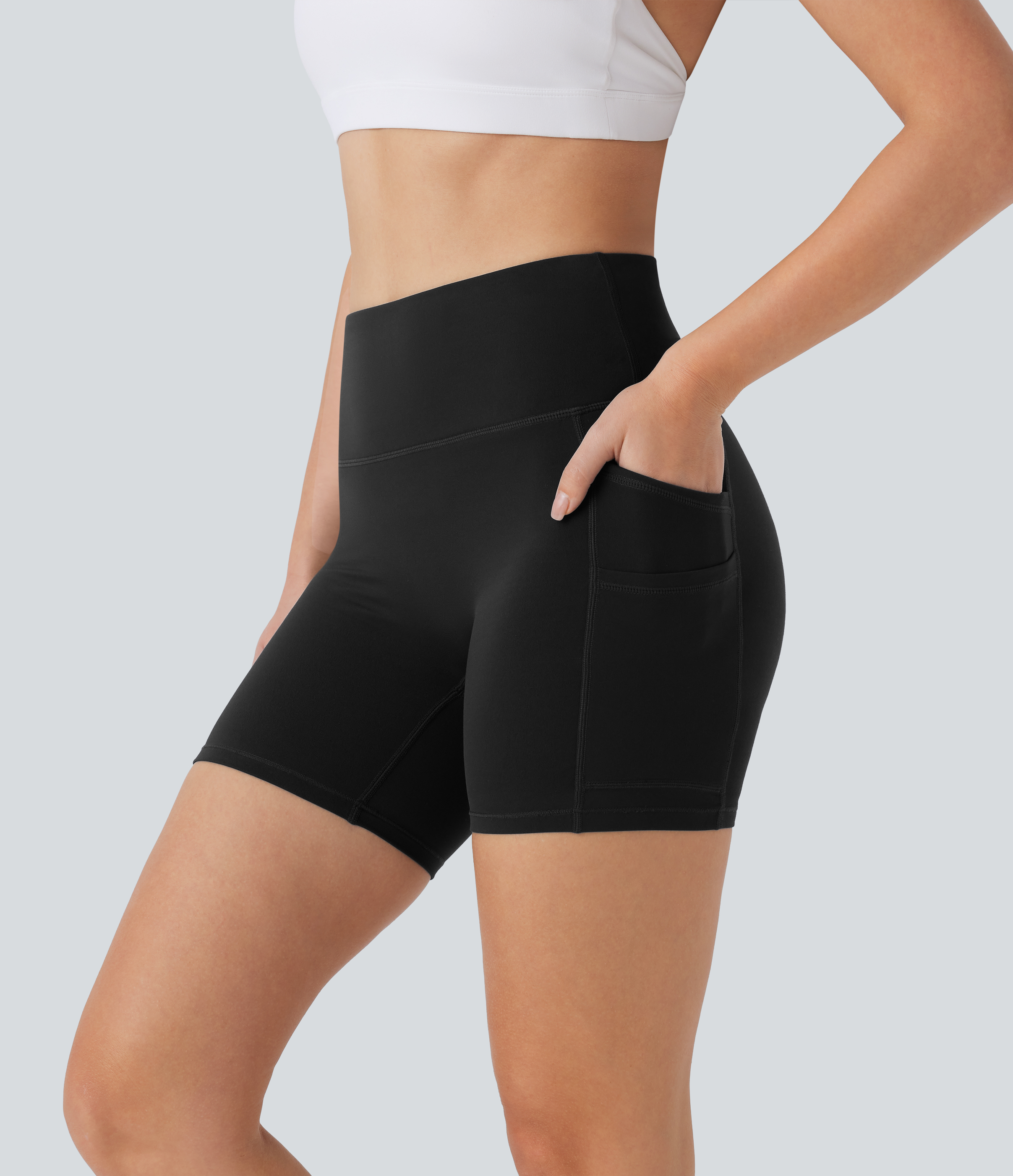 Halara Softlyzeroв„ў High Waisted Double Pockets Yoga Biker Shorts 5``-UPF50+  - Black - L biker shorts women black biker shorts 