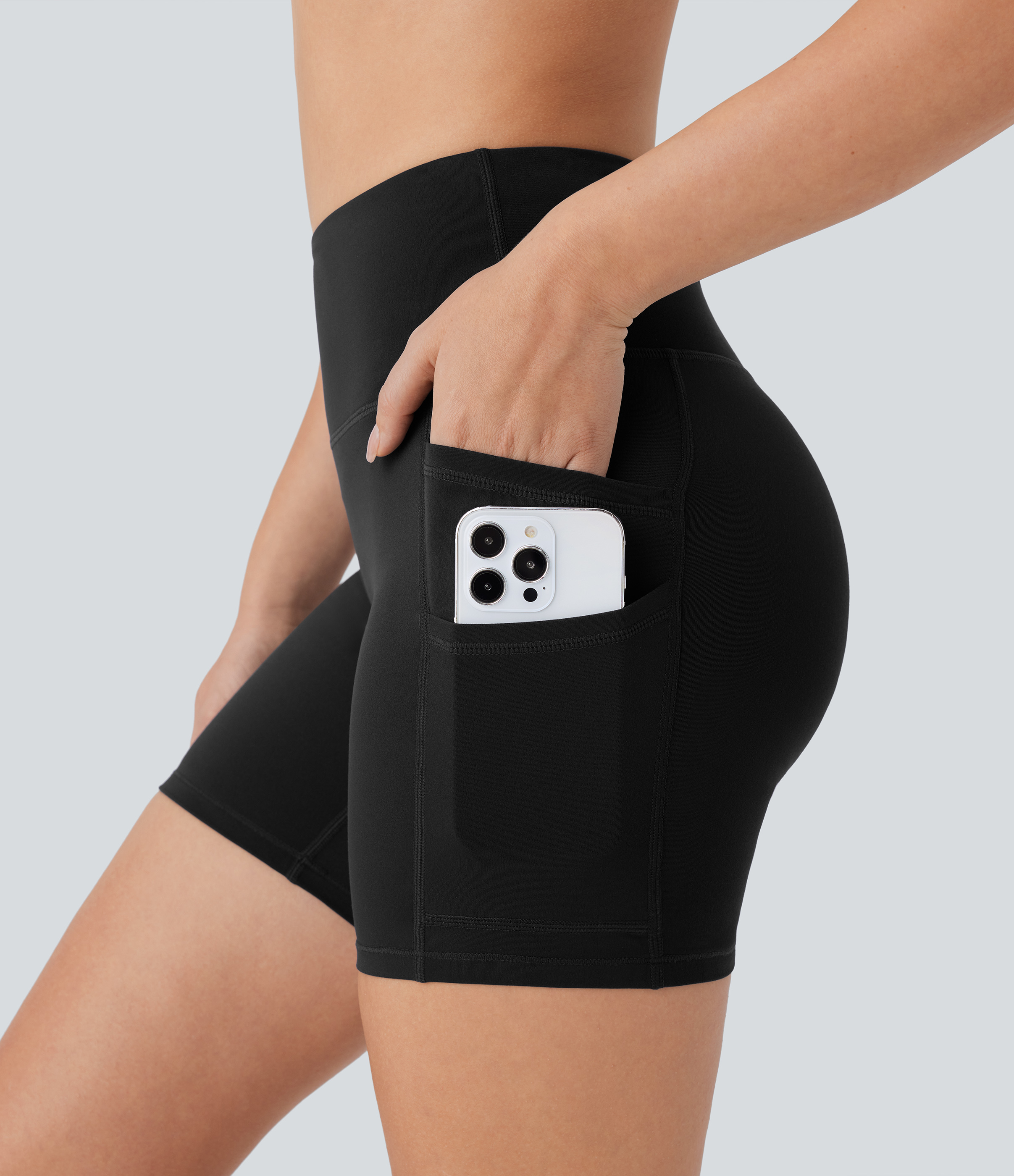 Halara Softlyzeroв„ў High Waisted Double Pockets Yoga Biker Shorts 5``-UPF50+  - Black - L biker shorts women black biker shorts 