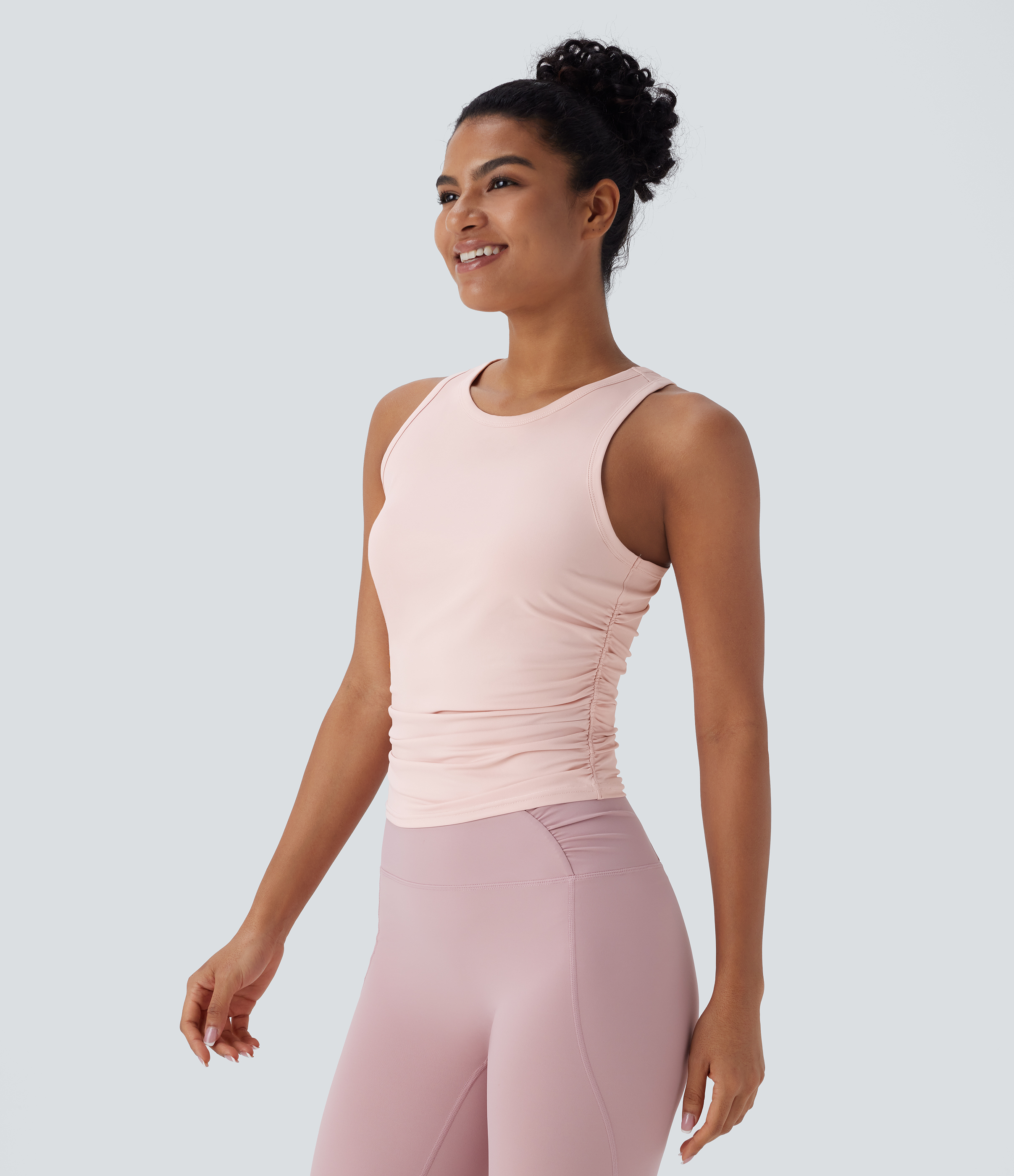 Halara Round Neck Racerback Ruched Yoga Tank Top Tank Top - Potpourri - XL golf tops halter top tunic tops sleeveless tops backless top 