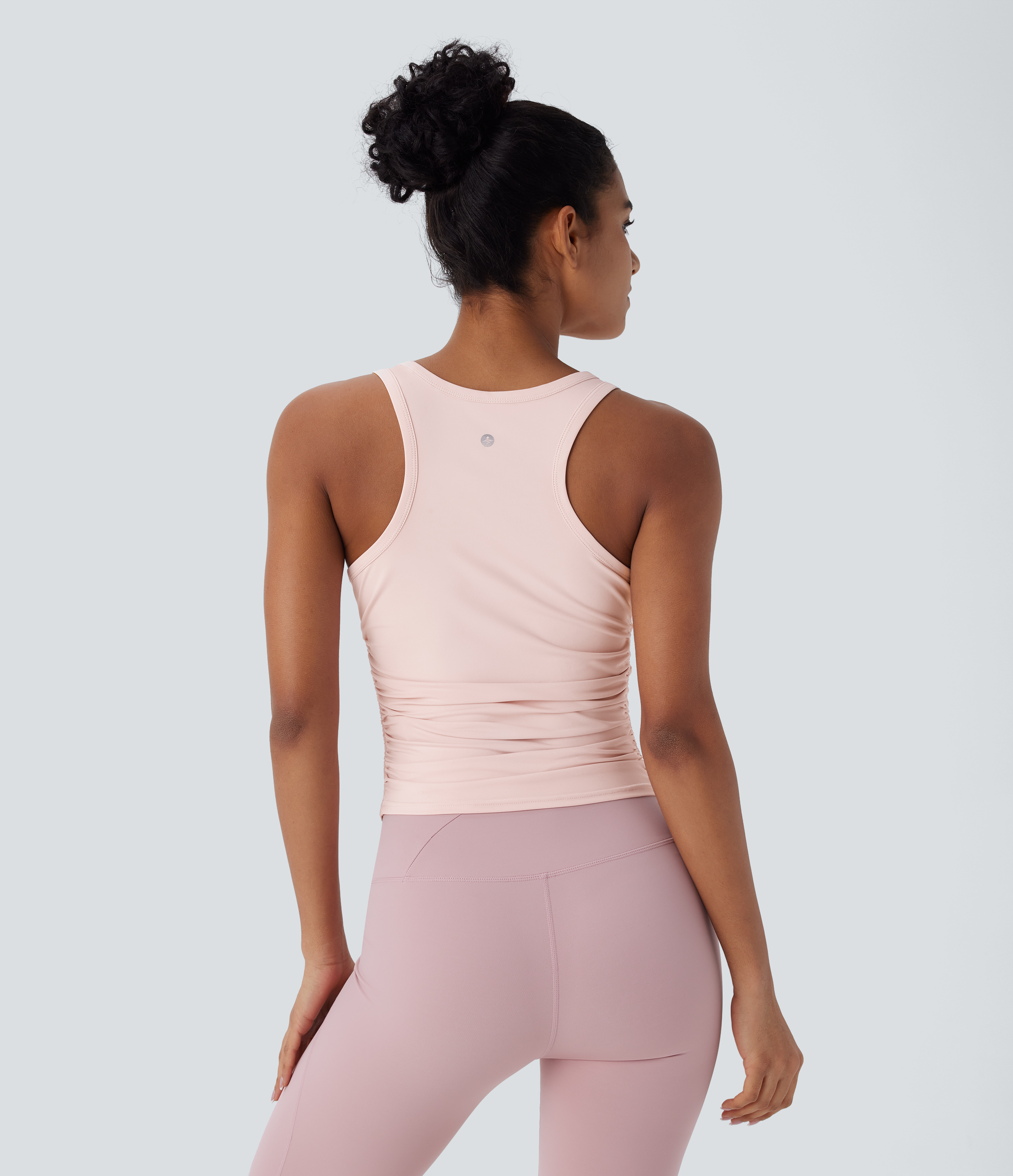 Halara Round Neck Racerback Ruched Yoga Tank Top Tank Top - Potpourri - XL golf tops halter top tunic tops sleeveless tops backless top 