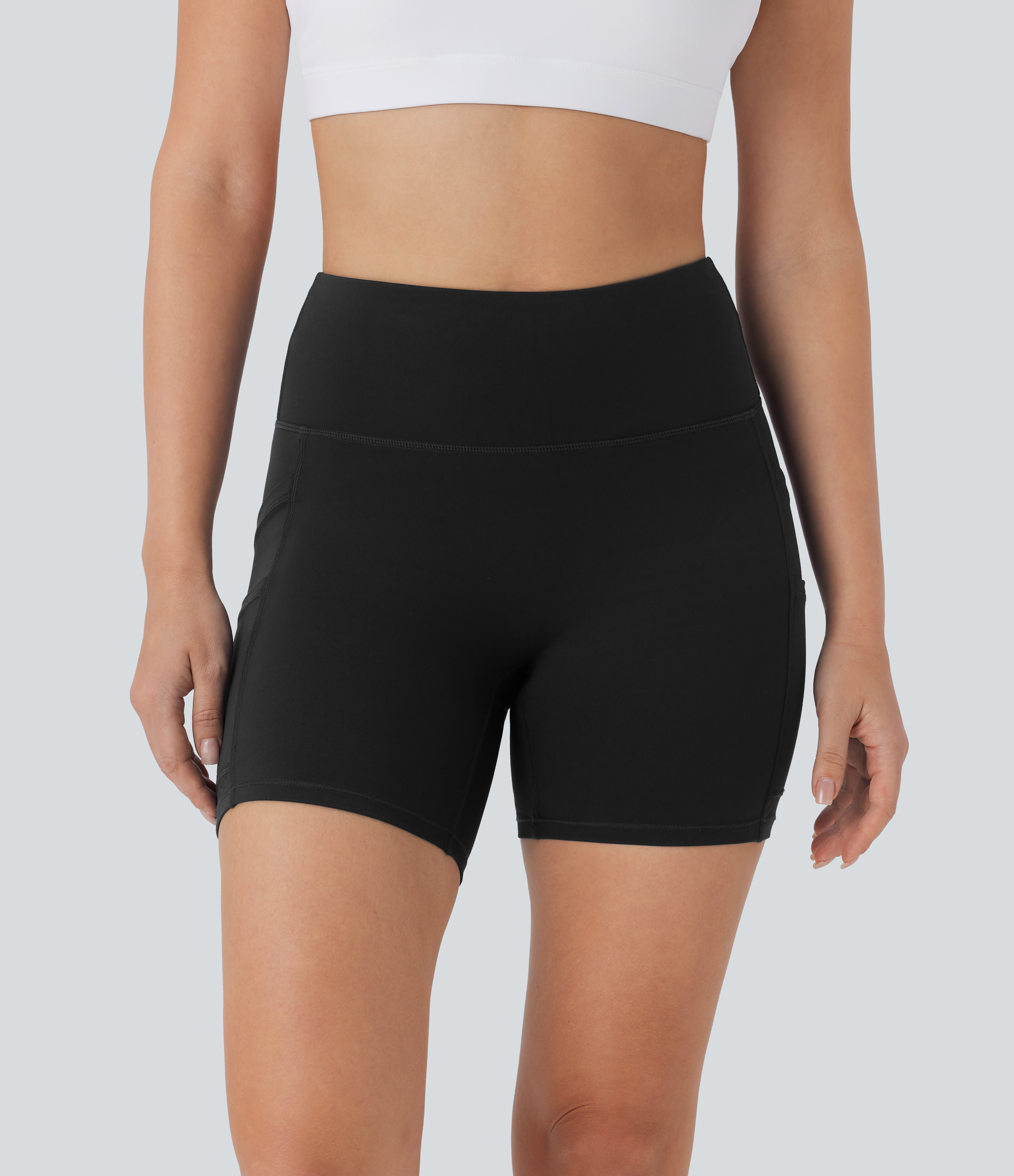 Halara Softlyzeroв„ў High Waisted Double Pockets Yoga Biker Shorts 5``-UPF50+  - Black - L biker shorts women black biker shorts 