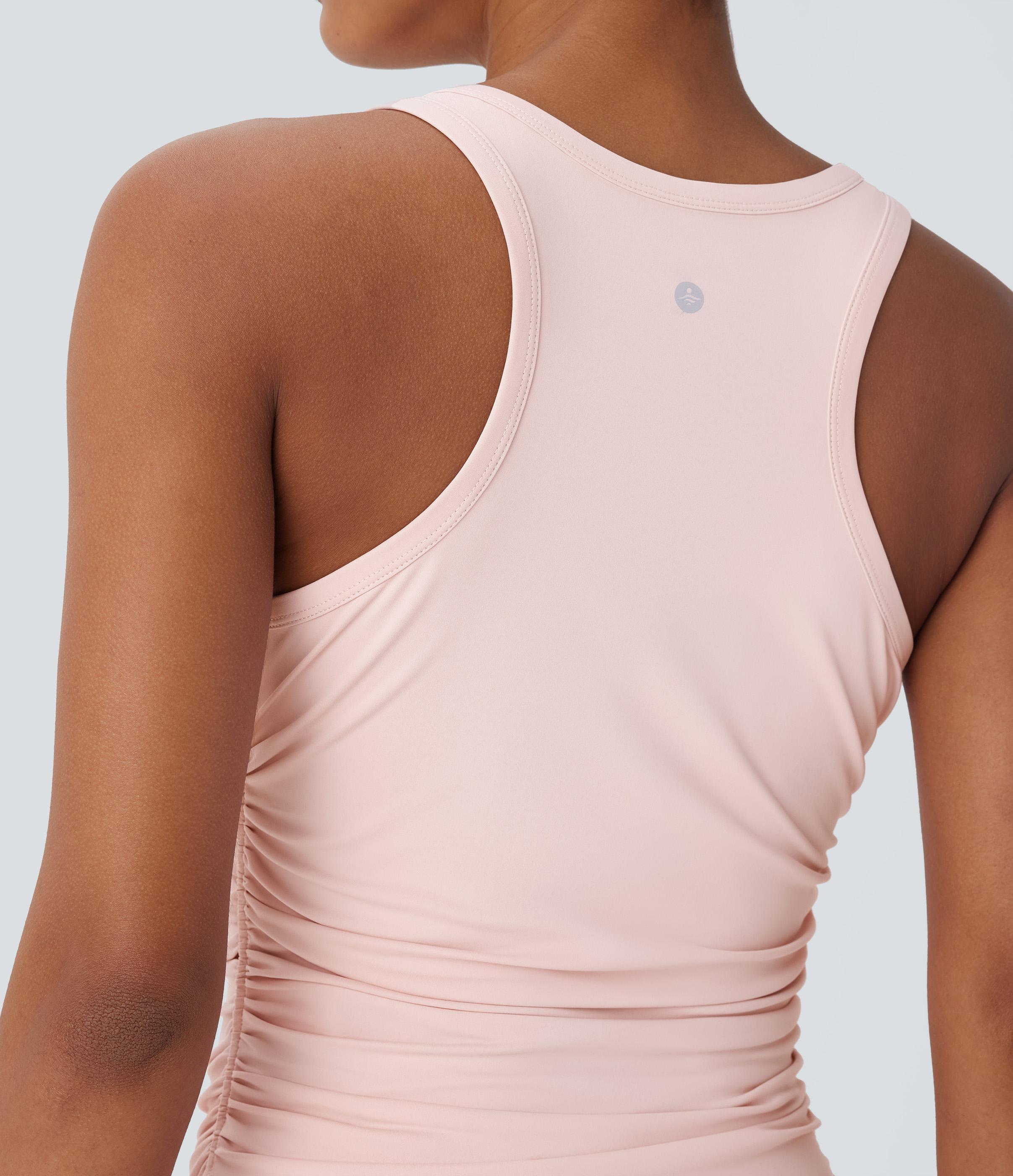 Halara Round Neck Racerback Ruched Yoga Tank Top Tank Top - Potpourri - XL golf tops halter top tunic tops sleeveless tops backless top 
