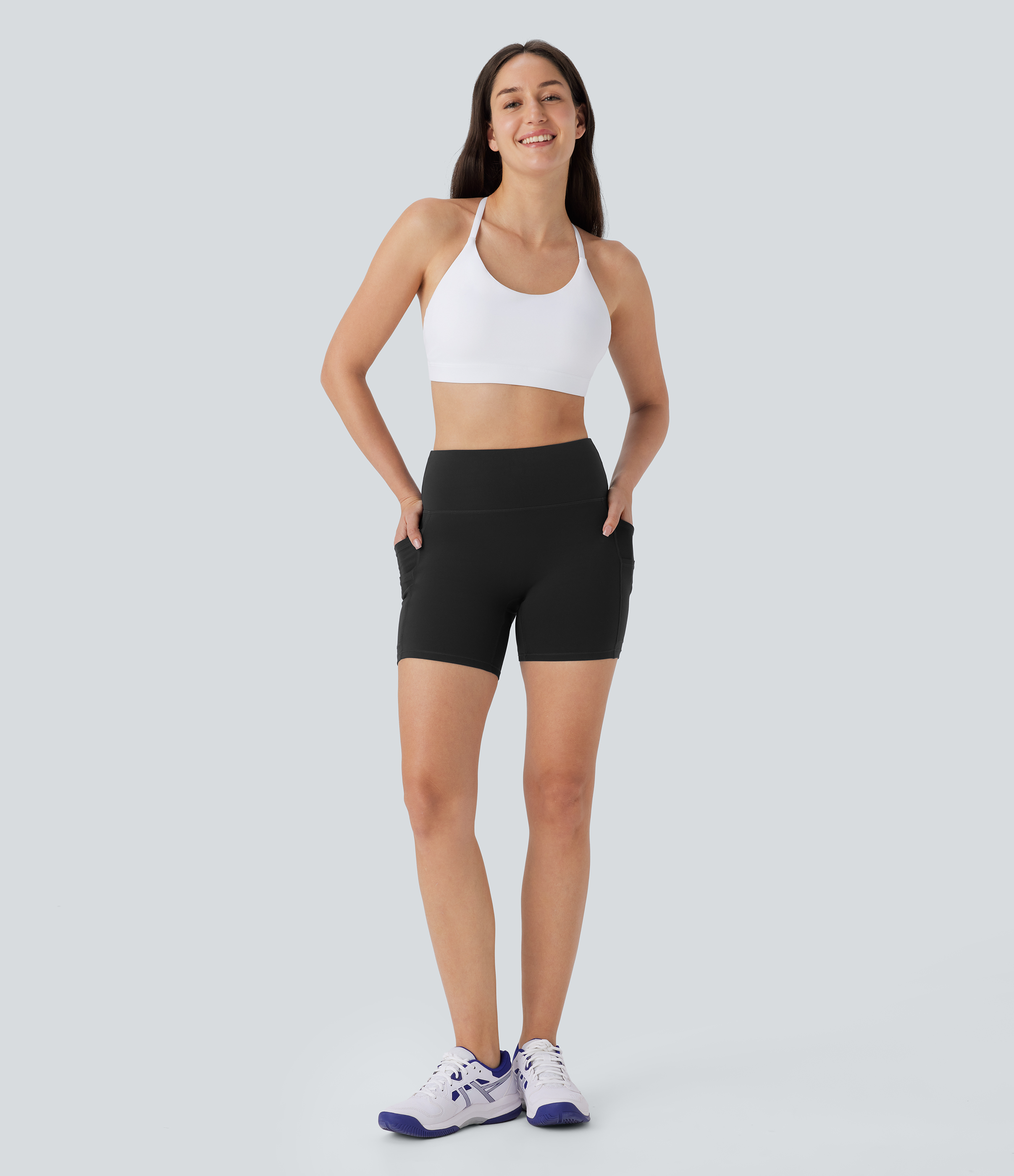Halara Softlyzeroв„ў High Waisted Double Pockets Yoga Biker Shorts 5``-UPF50+  - Black - L biker shorts women black biker shorts 
