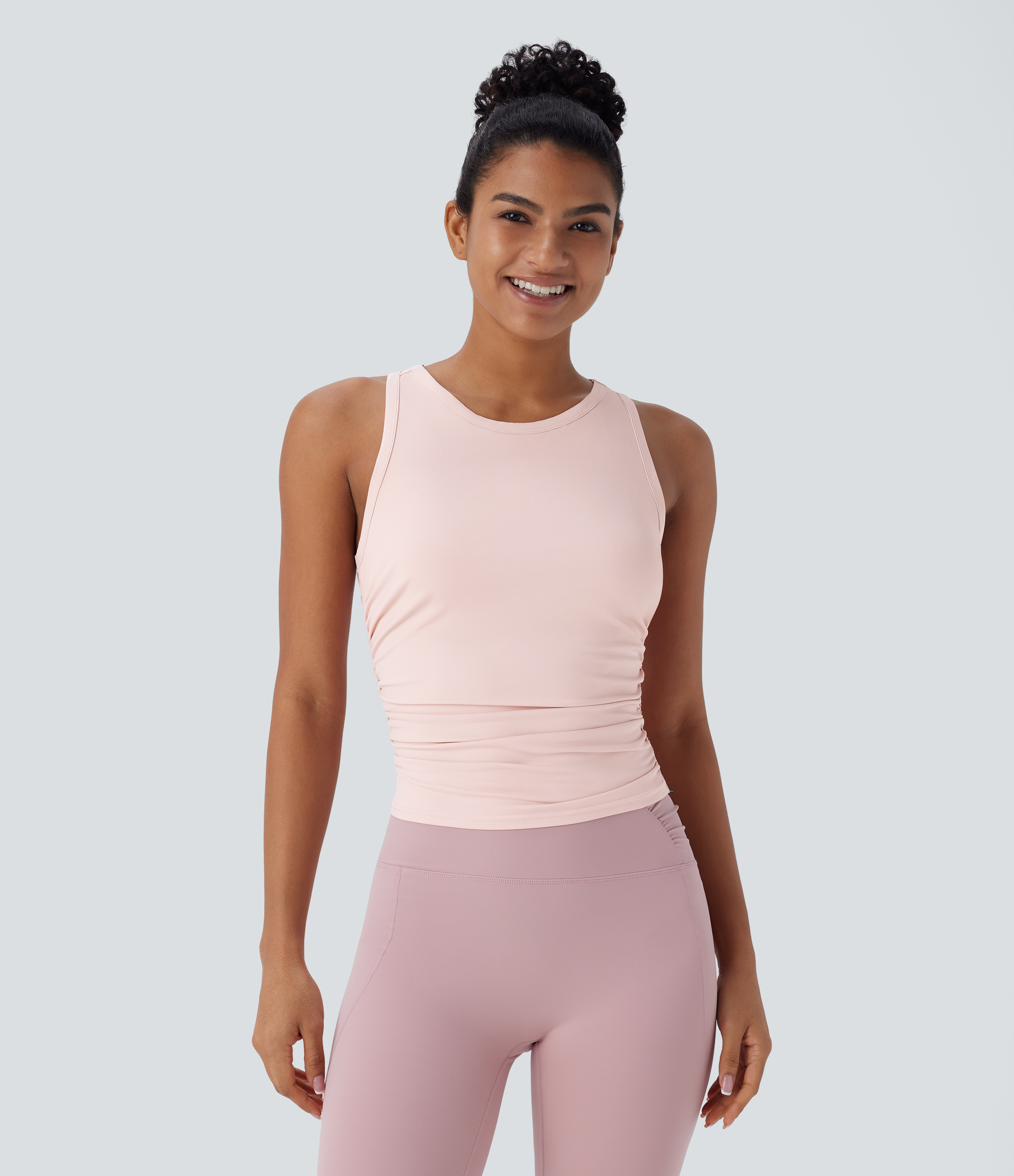 Halara Round Neck Racerback Ruched Yoga Tank Top Tank Top - Potpourri - XL golf tops halter top tunic tops sleeveless tops backless top 