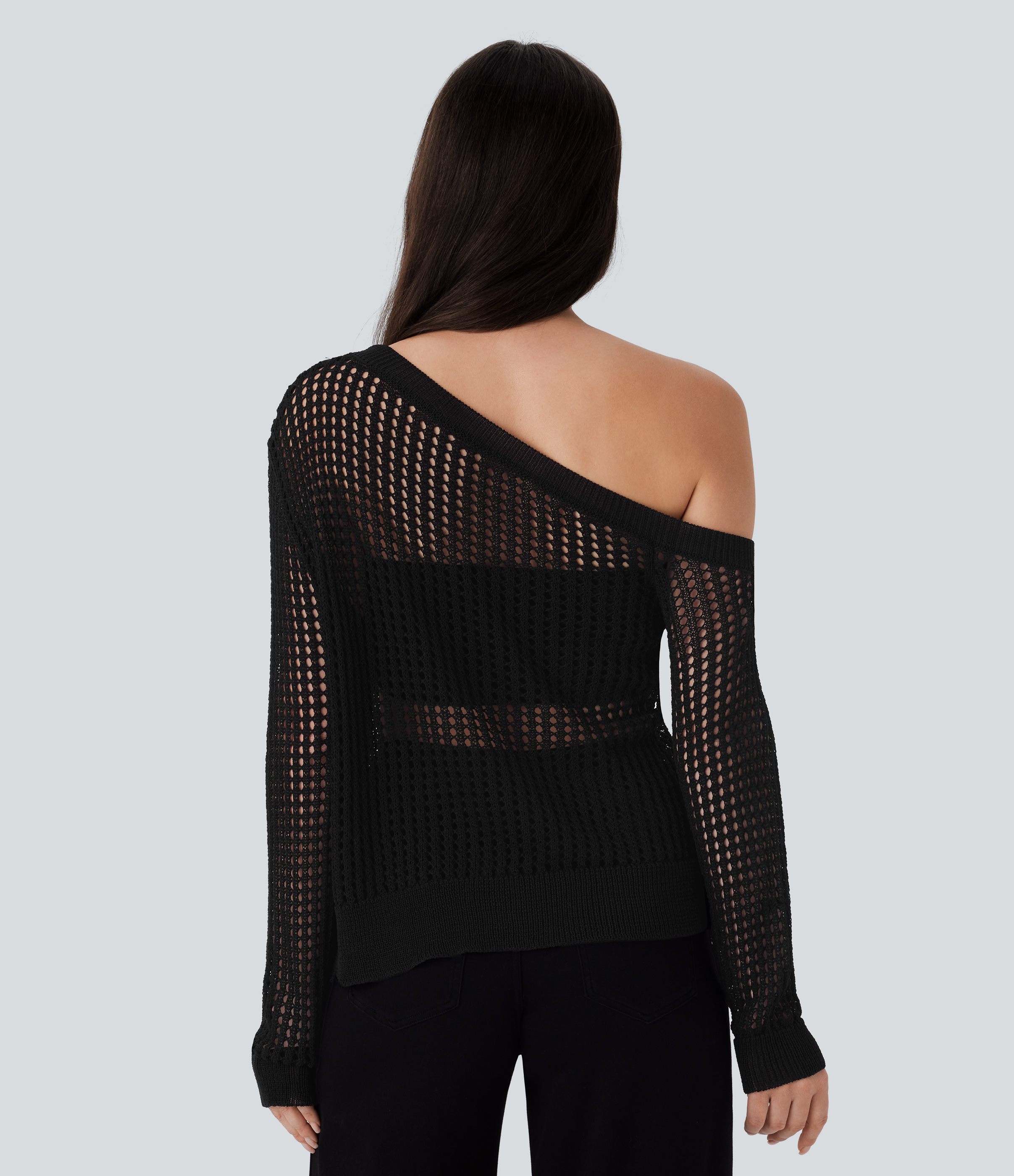 Halara One Shoulder Long Sleeve Cut Out Casual Sweater  - Black - XS 