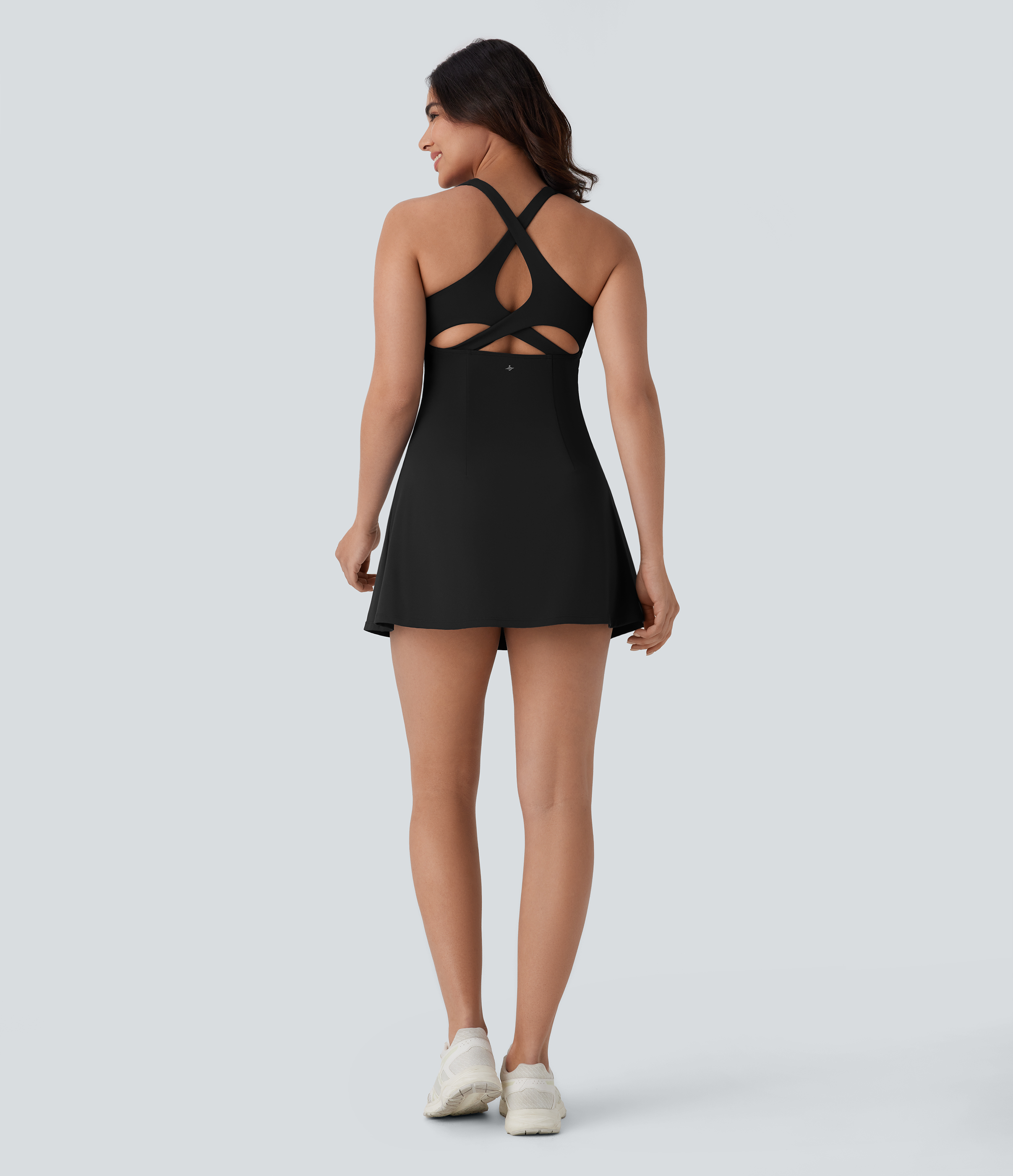 Halara Softlyzeroв„ў Airy Backless Crisscross Cool Touch Mini Dance Active Dress-UPF50+ Workout Dress - Black - L 