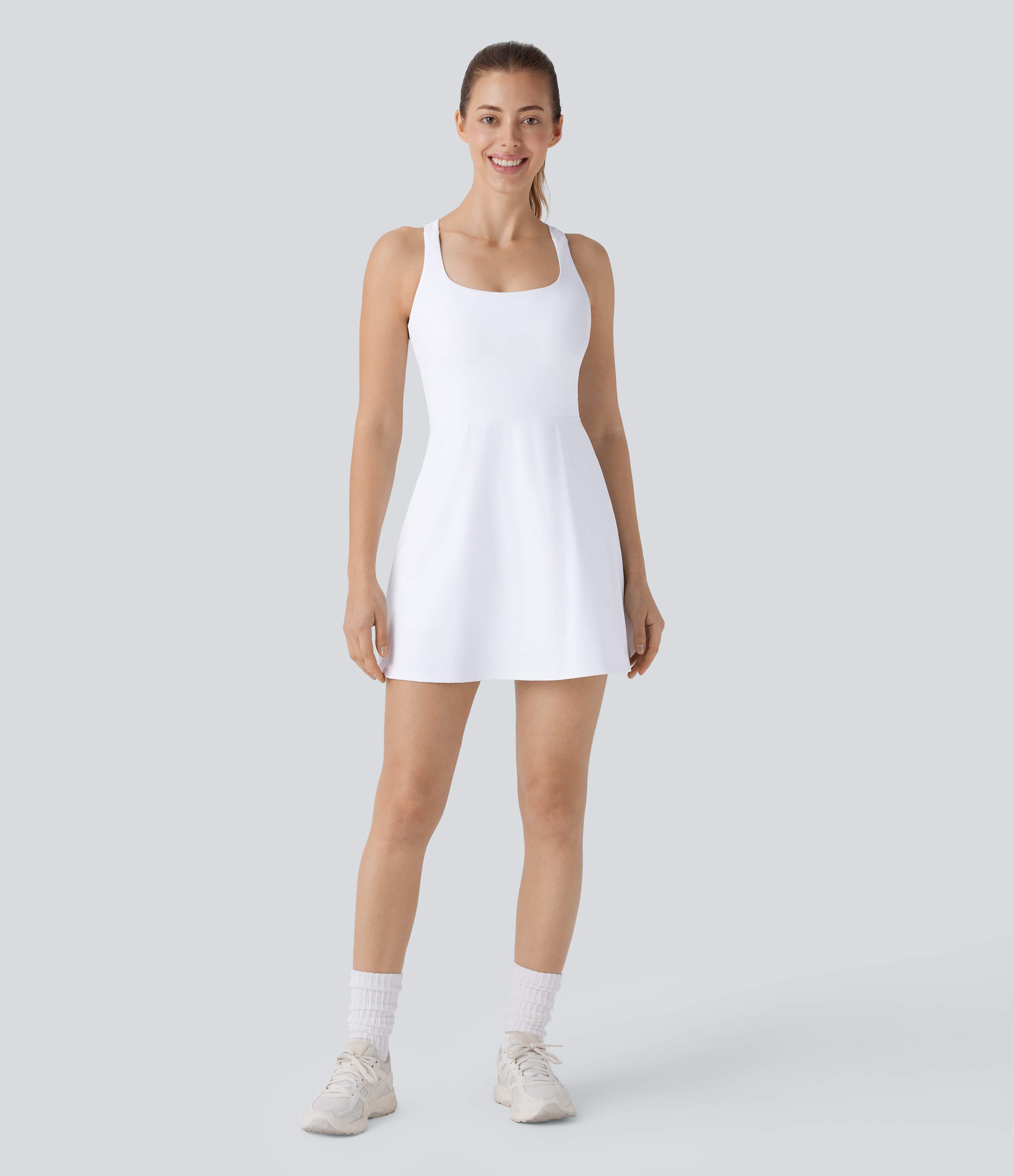 Halara Softlyzeroв„ў Airy Backless 2-in-1 Side Pocket Cool Touch Mini Tennis Active Dress-UPF50+ Workout Dress - White - XL 
