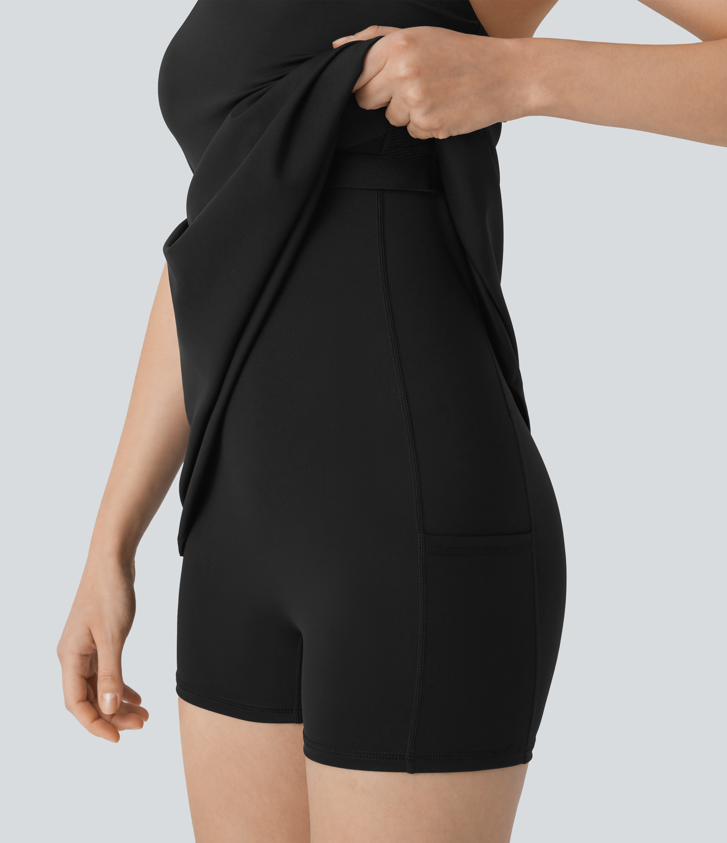 Halara Softlyzeroв„ў Airy Backless 2-in-1 Side Pocket Cool Touch Mini Tennis Active Dress-UPF50+ Workout Dress - Black - L 