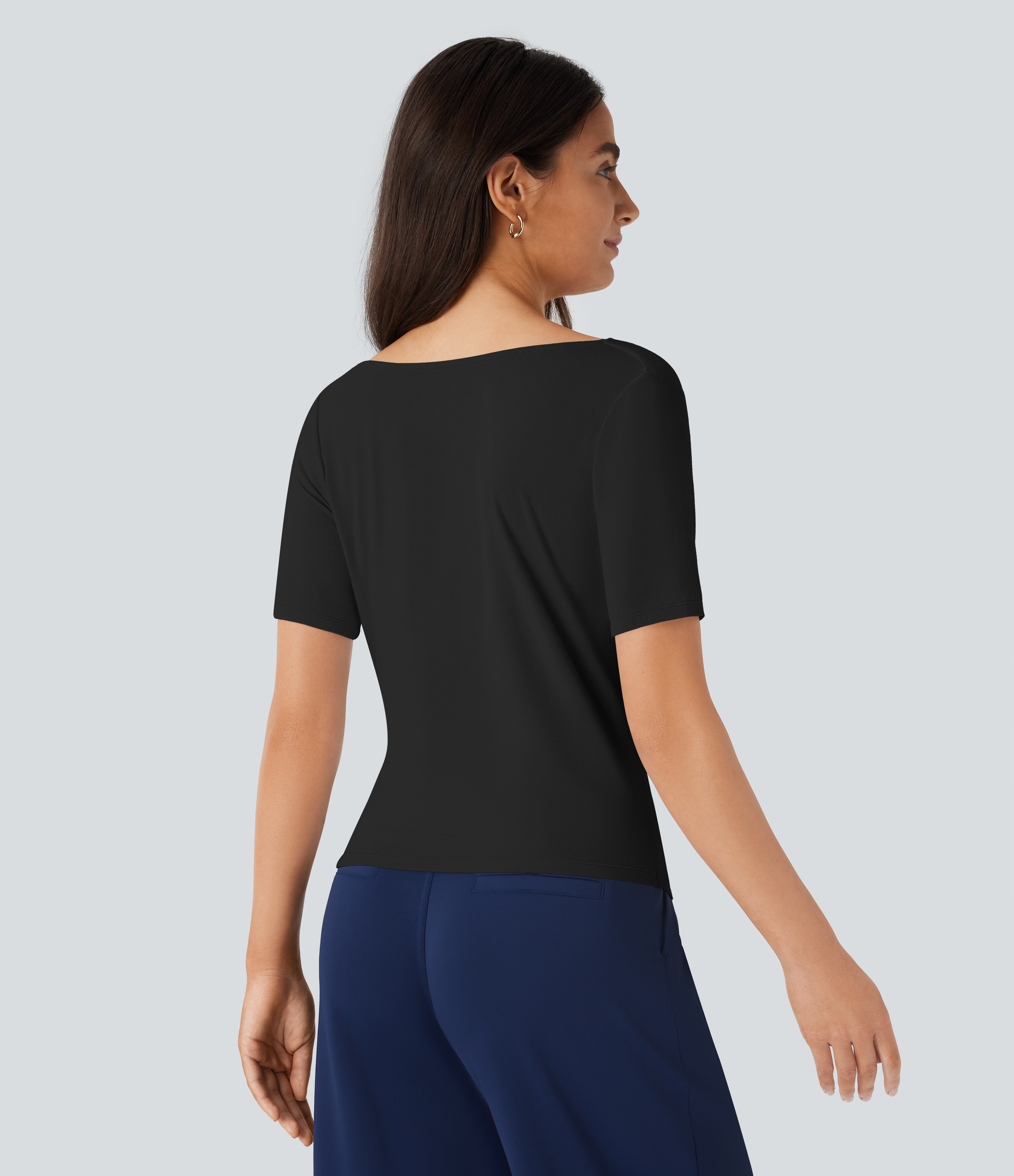 Halara Cowl Neck Short Sleeve Ruched Asymmetric Hem Work Top Tank Top - Black - S golf tops halter top tunic tops sleeveless tops 