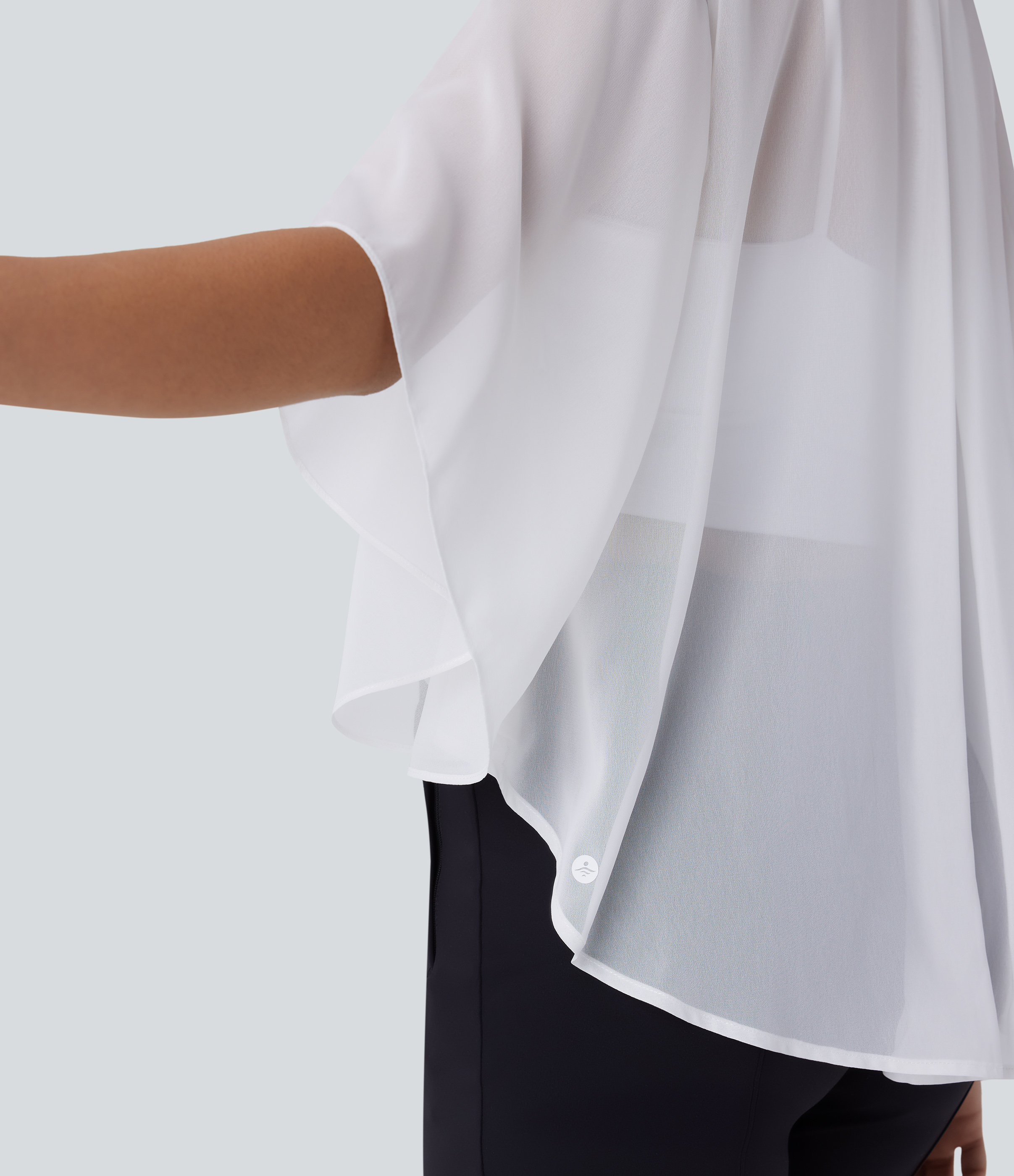 Halara Sheer Button Elbow Sleeve Flowy Work Shirt  - White - XL 