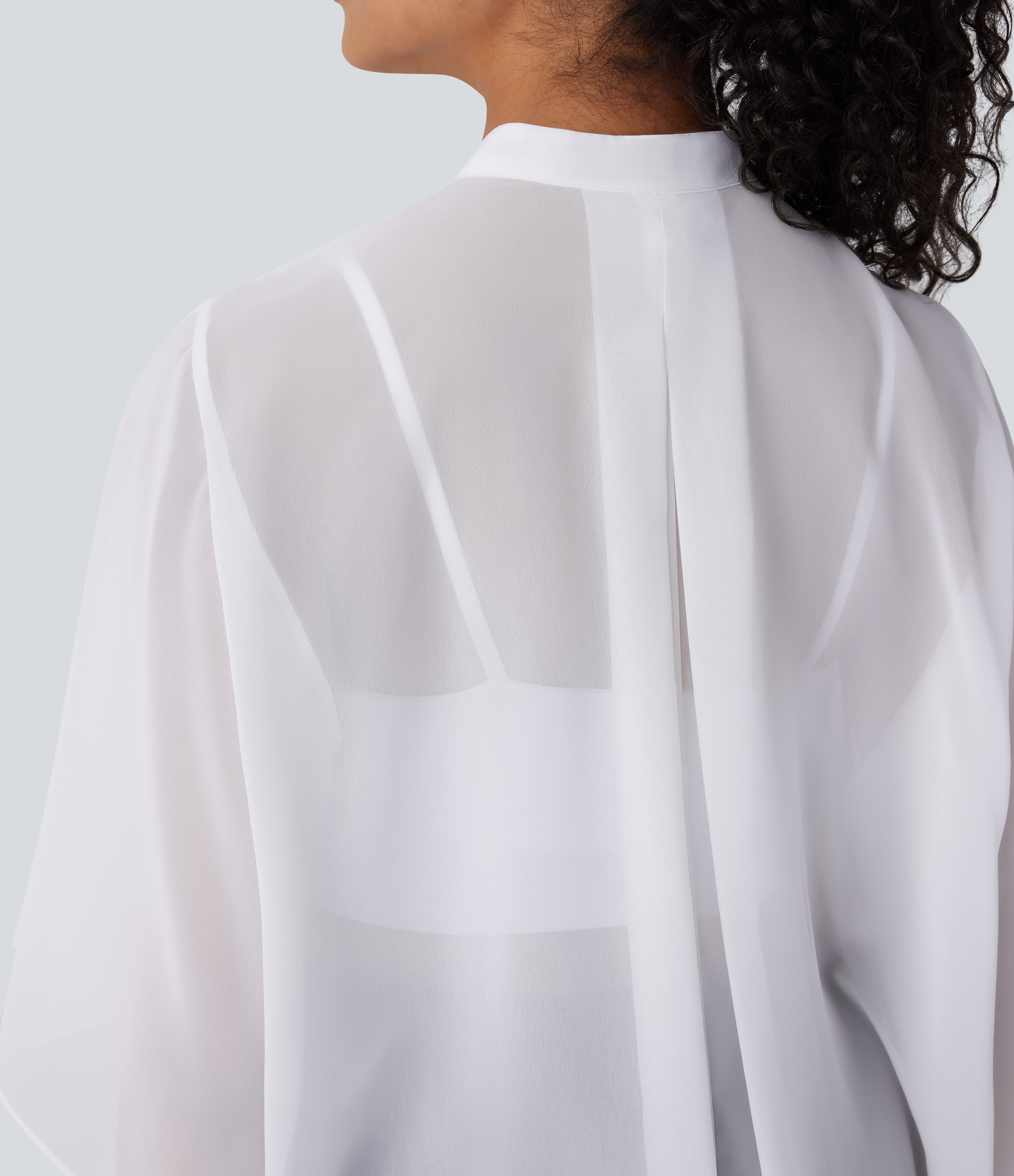 Halara Sheer Button Elbow Sleeve Flowy Work Shirt  - White - XL 