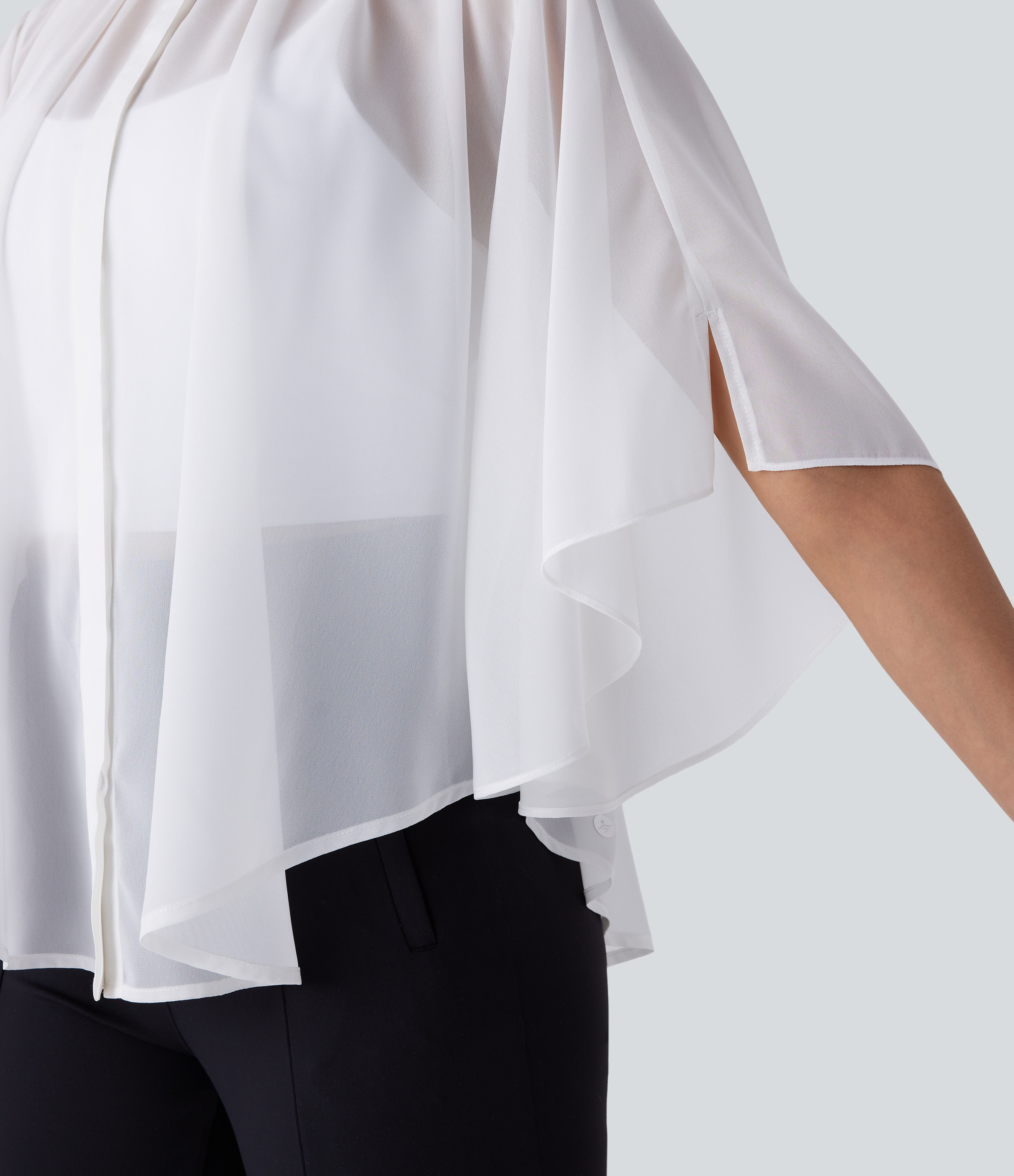 Halara Sheer Button Elbow Sleeve Flowy Work Shirt  - White - XL 