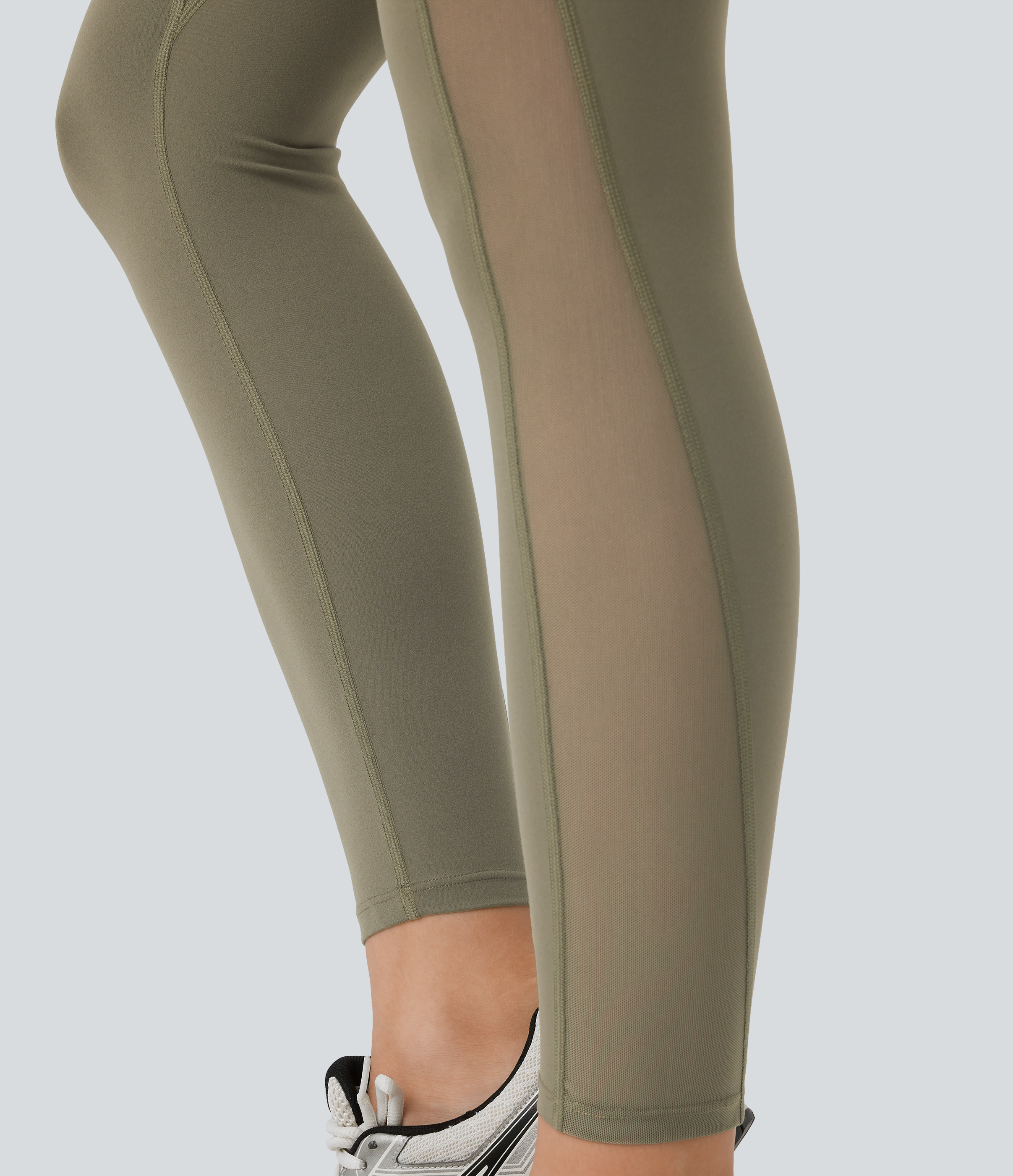 Halara Halara UltraSculptв„ў SoCinched High Waisted Butt Lifting Tummy Control Side Pocket Contrast Mesh Workout Leggings  - Grass Grey Green - XL(7/8) 