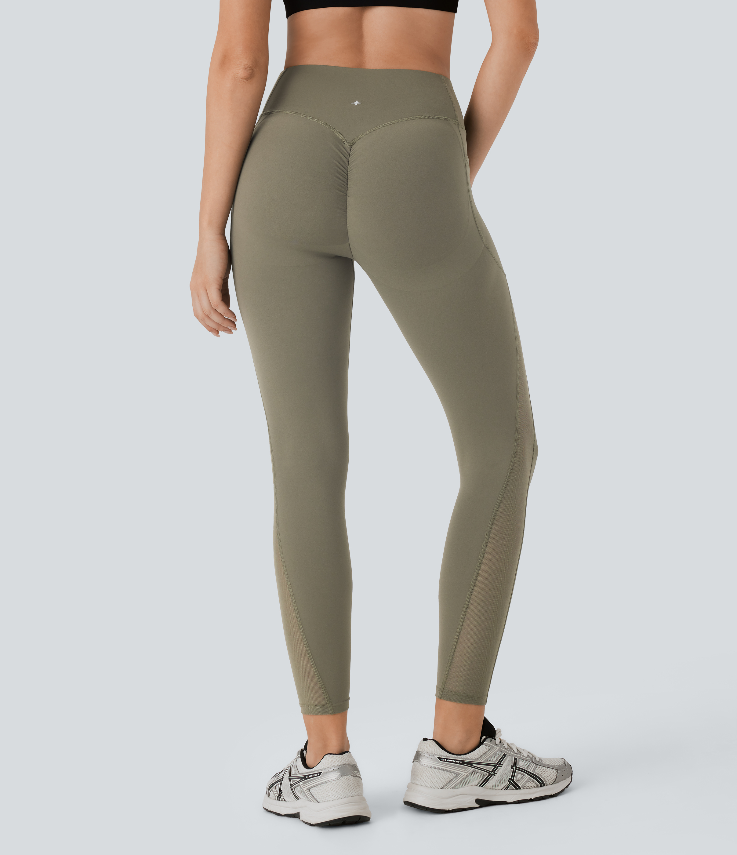 Halara Halara UltraSculptв„ў SoCinched High Waisted Butt Lifting Tummy Control Side Pocket Contrast Mesh Workout Leggings  - Grass Grey Green - XL(7/8) 
