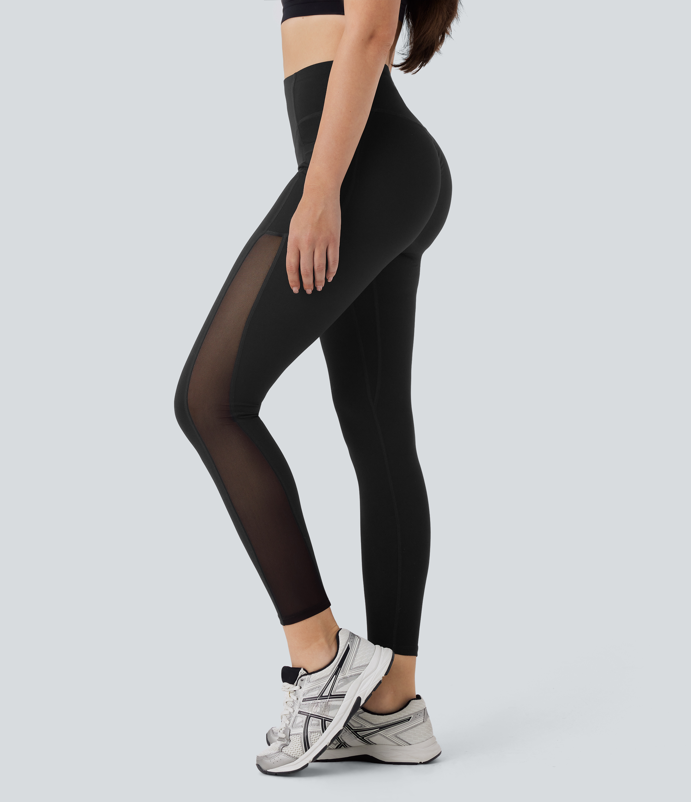Halara Halara UltraSculptв„ў SoCinched High Waisted Butt Lifting Tummy Control Side Pocket Contrast Mesh Workout Leggings  - Black - XL(7/8) 