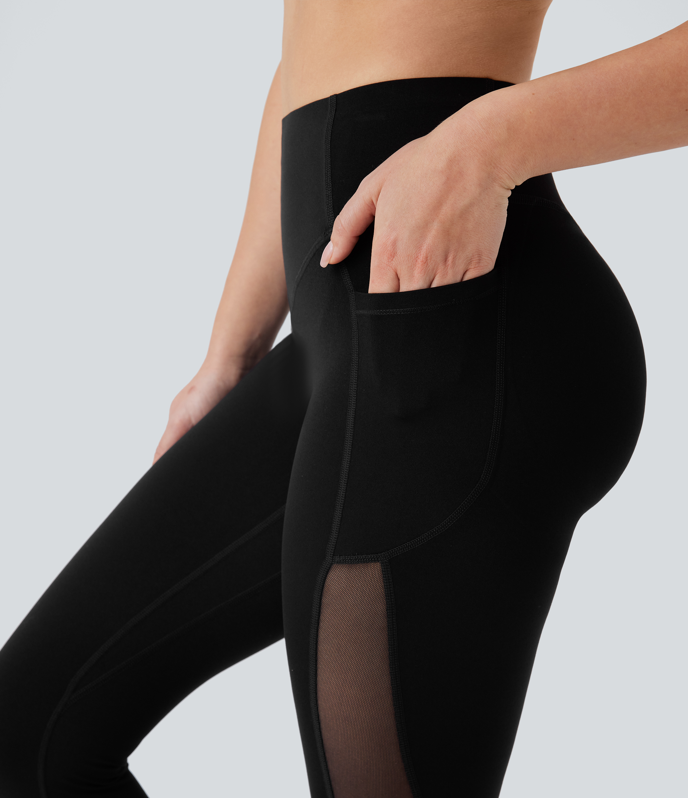 Halara Halara UltraSculptв„ў SoCinched High Waisted Butt Lifting Tummy Control Side Pocket Contrast Mesh Workout Leggings  - Black - XL(7/8) 