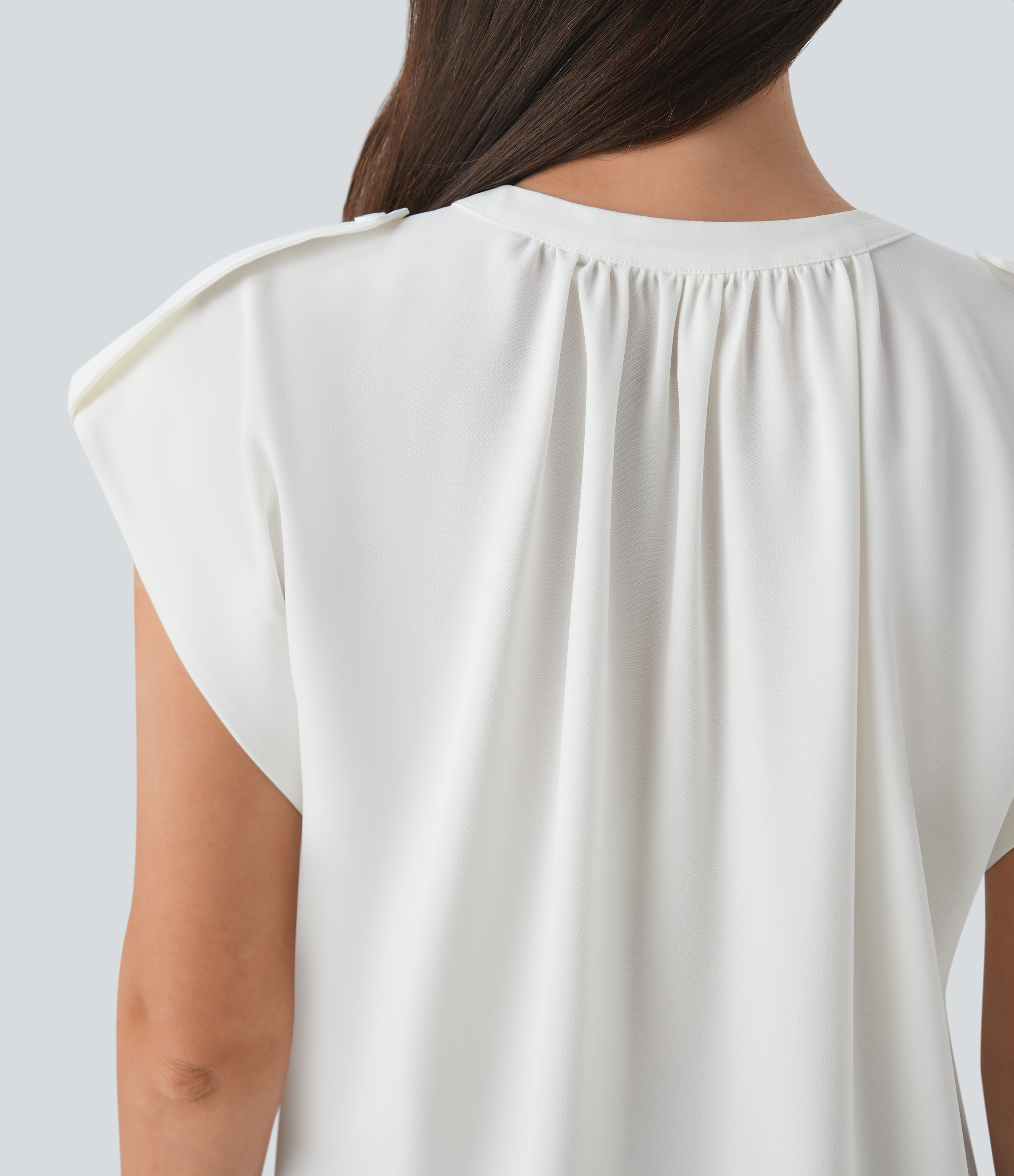 Halara V Neck Sleeveless Decorative Button Work Top Tank Top - White - L golf tops halter top tunic tops sleeveless tops backless top 