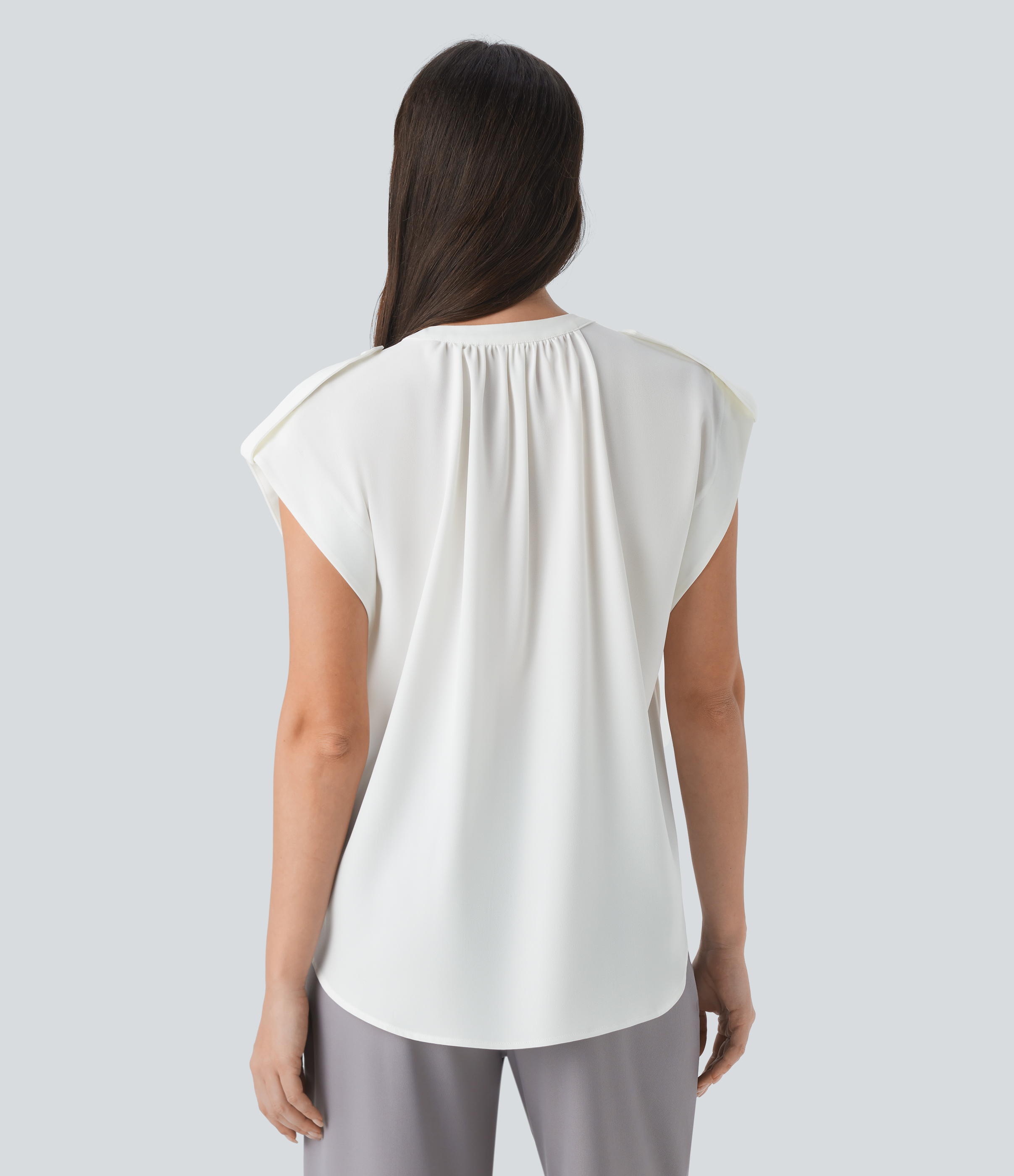 Halara V Neck Sleeveless Decorative Button Work Top Tank Top - White - L golf tops halter top tunic tops sleeveless tops backless top 