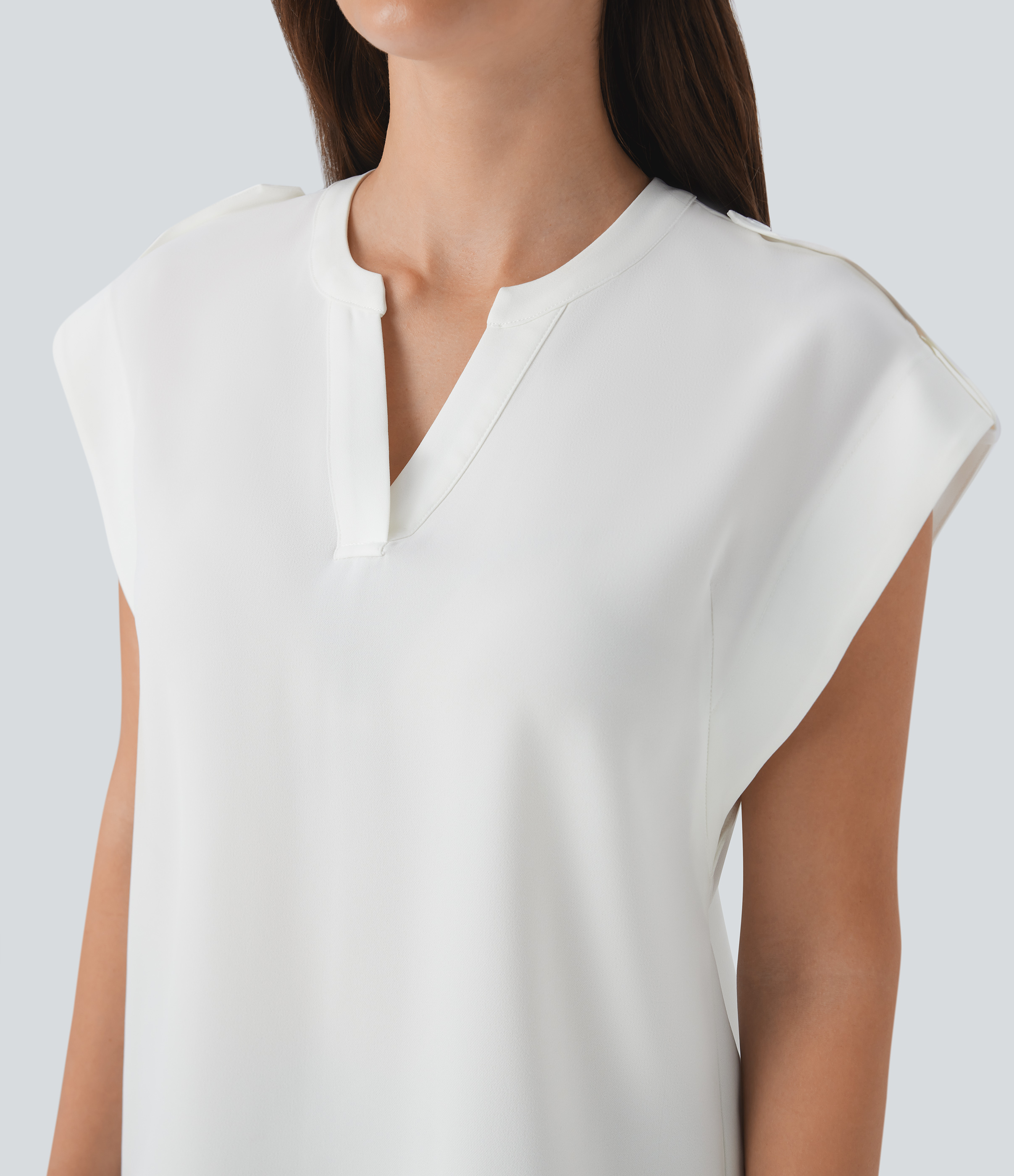 Halara V Neck Sleeveless Decorative Button Work Top Tank Top - White - L golf tops halter top tunic tops sleeveless tops backless top 