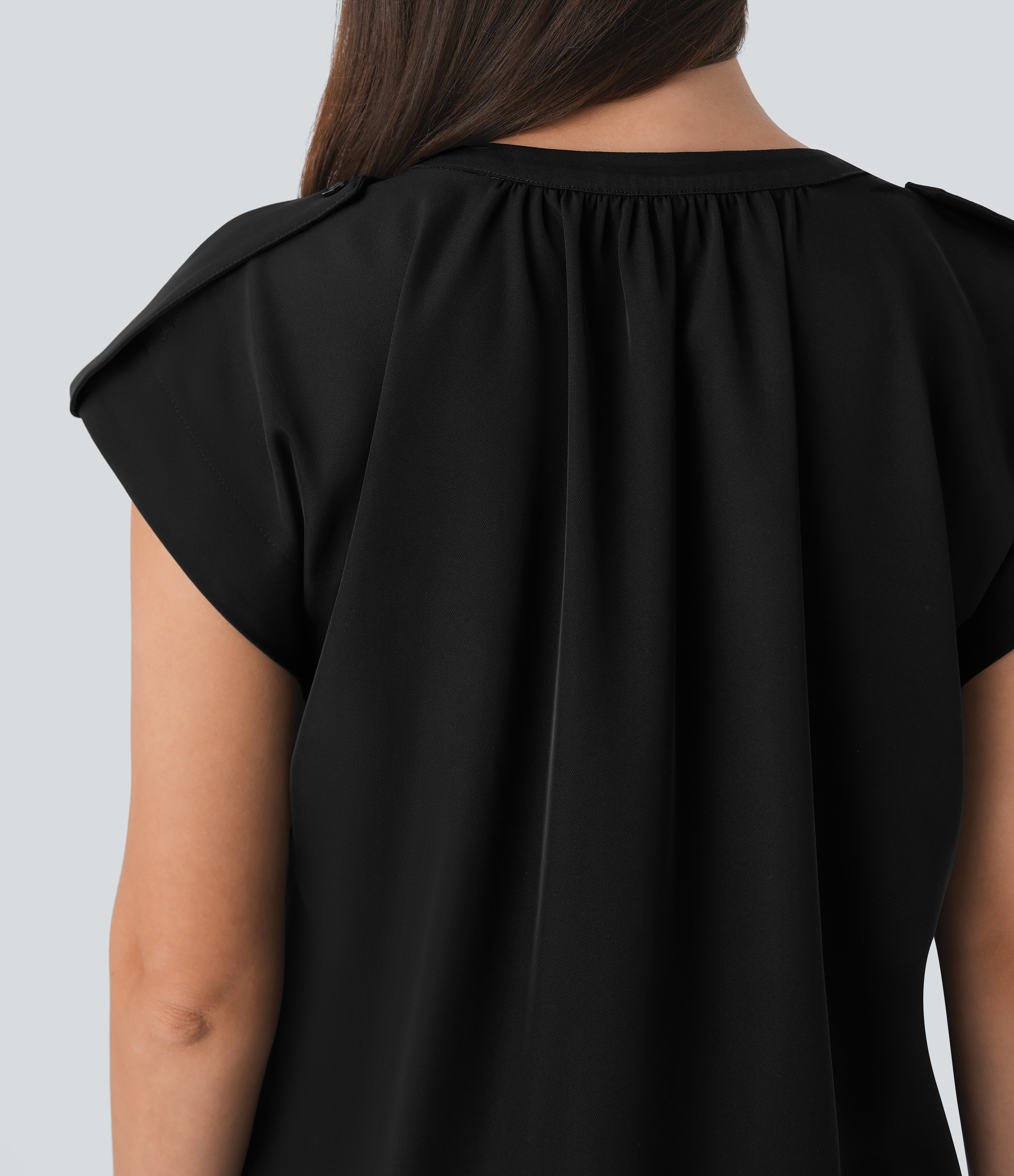 Halara V Neck Sleeveless Decorative Button Work Top Tank Top - Black - L golf tops halter top tunic tops sleeveless tops backless top 