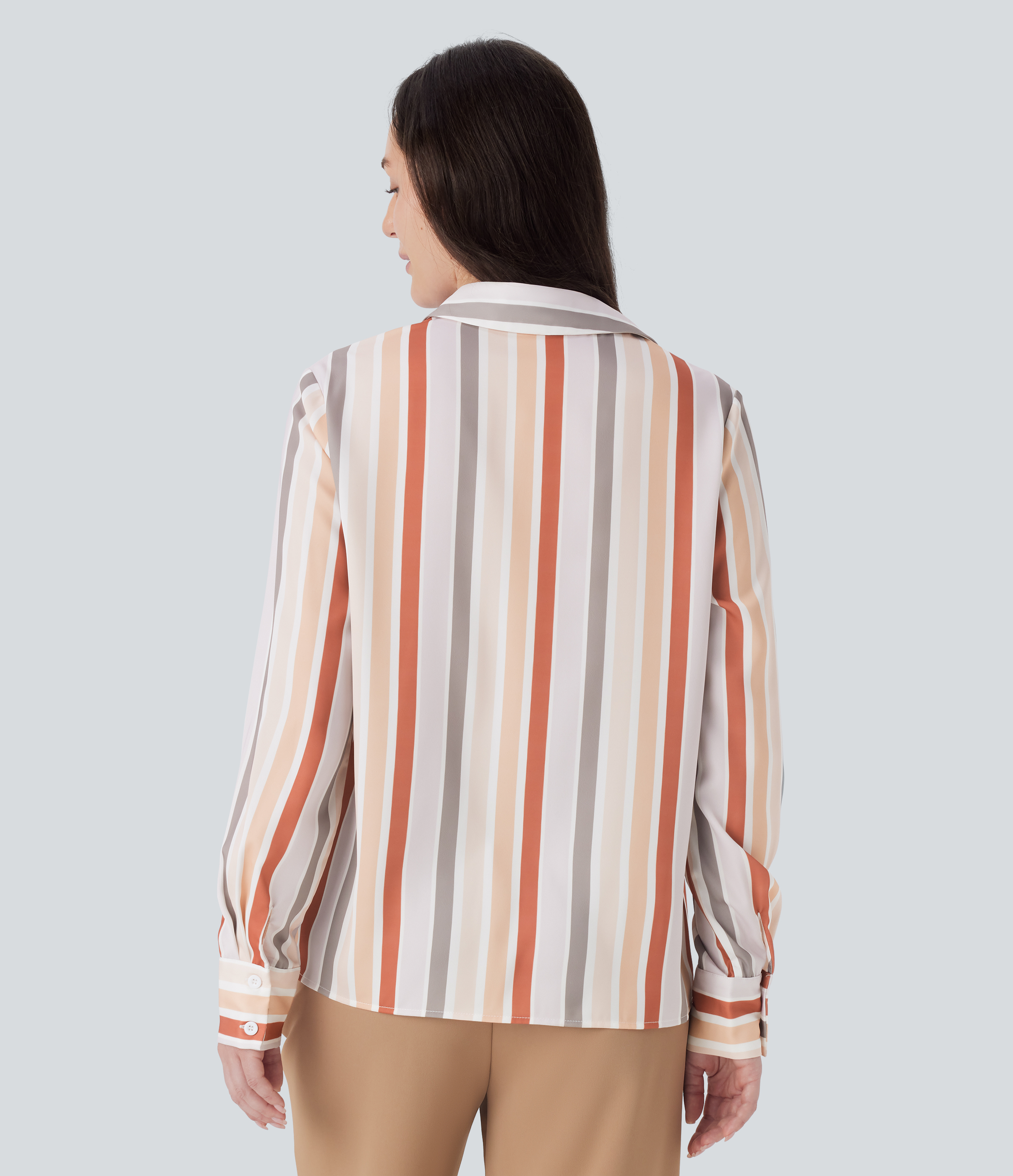 Halara Stripe Long Sleeve Button Fly Casual Shirt  - Orange Stripes - S 