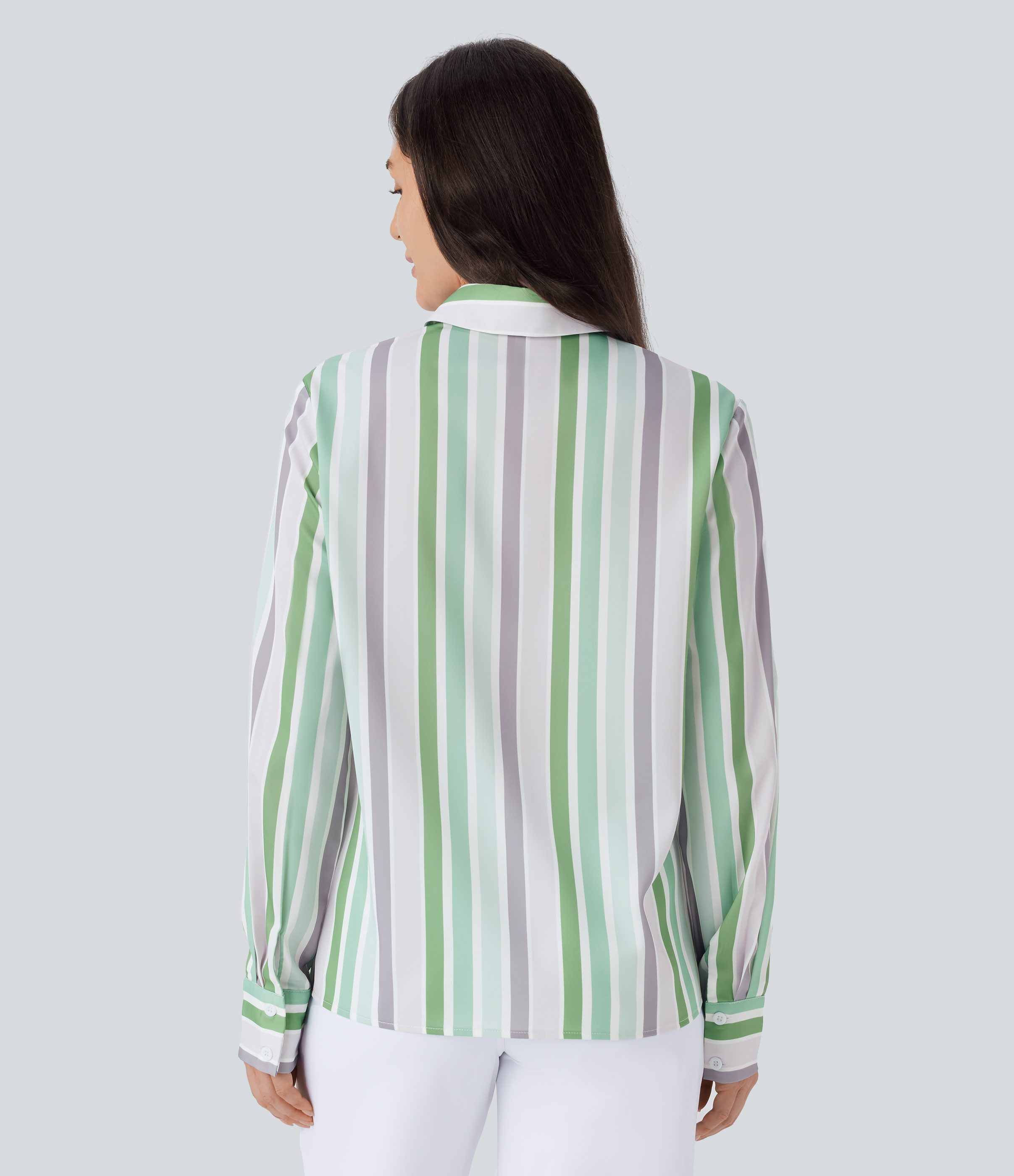 Halara Stripe Long Sleeve Button Fly Casual Shirt  - Mix Color Stripe - S 