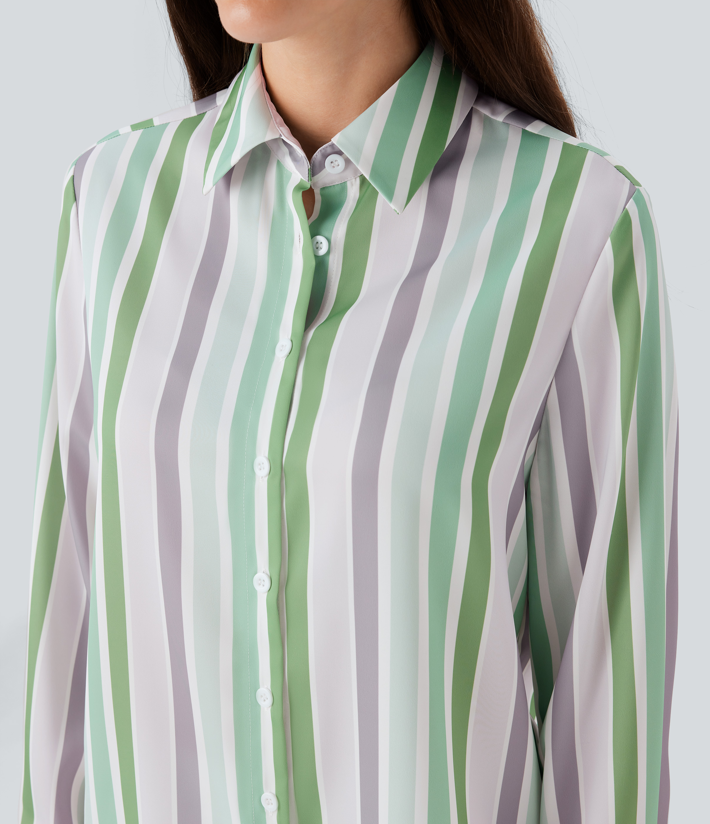 Halara Stripe Long Sleeve Button Fly Casual Shirt  - Mix Color Stripe - S 