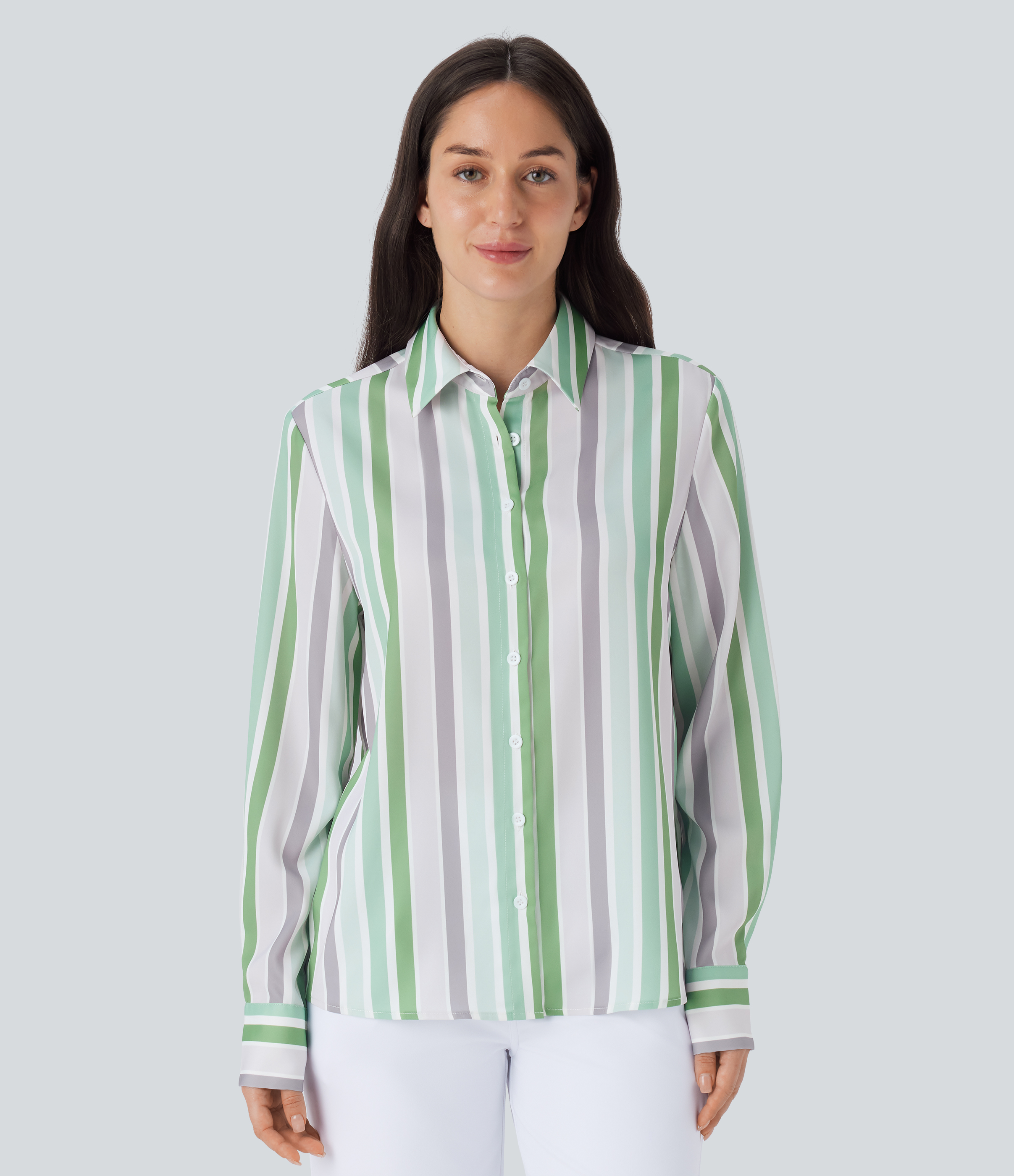 Halara Stripe Long Sleeve Button Fly Casual Shirt  - Mix Color Stripe - S 