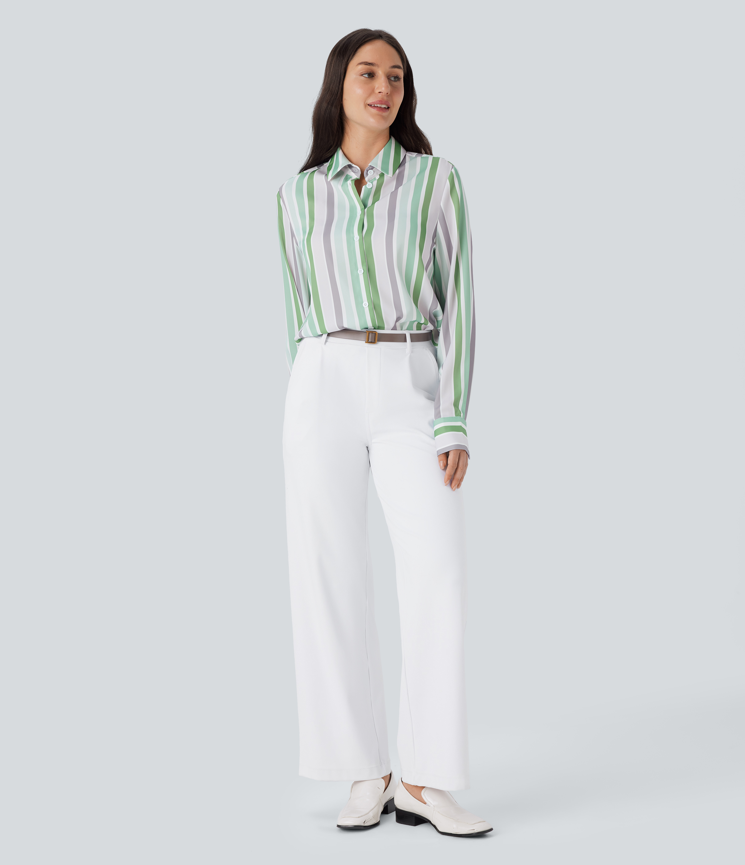 Halara Stripe Long Sleeve Button Fly Casual Shirt  - Mix Color Stripe - S 