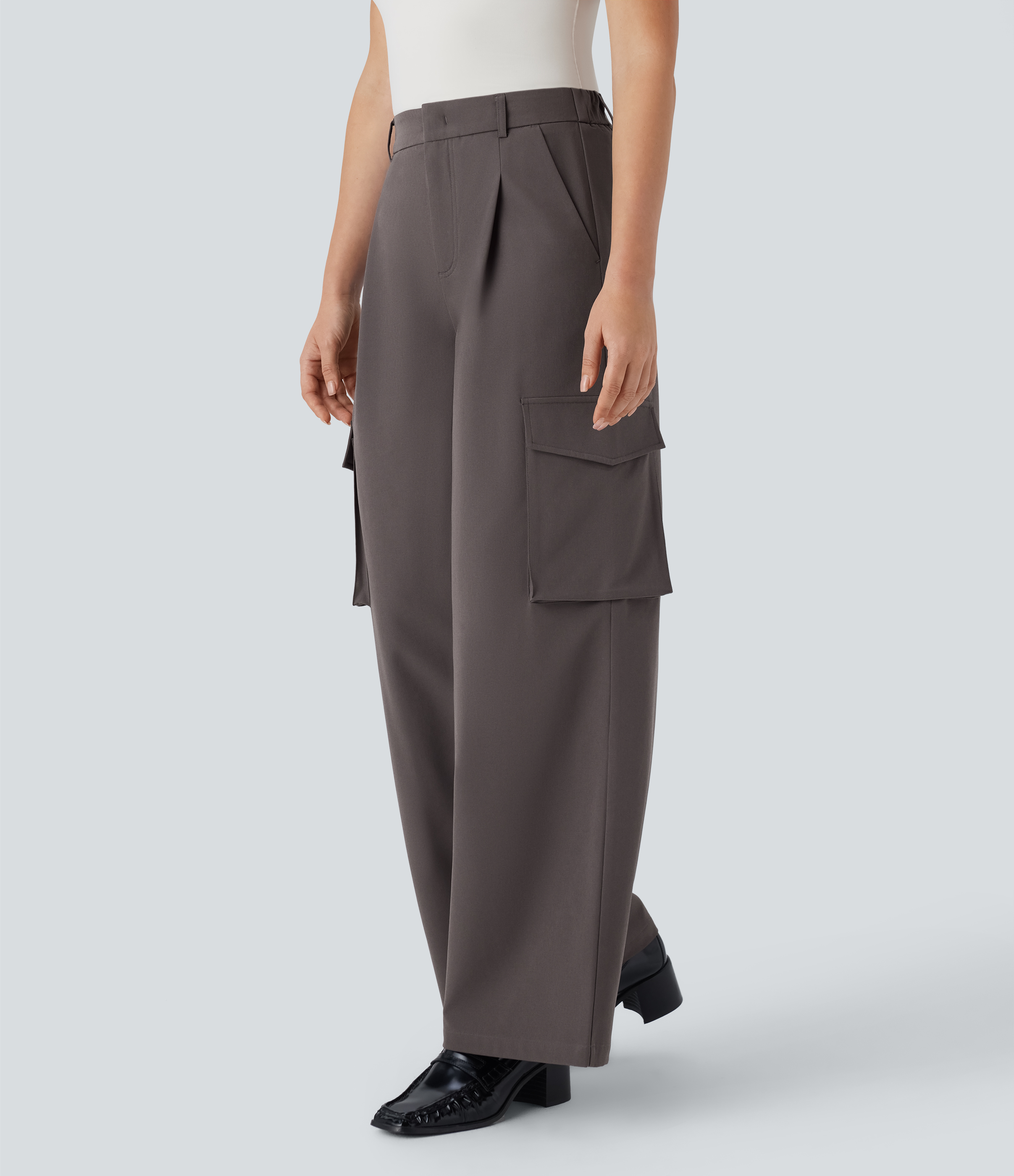 Halara Water Repellent Wear-Resistant High Waisted Zipper Multiple Pockets Thermal Wide Leg Work Cargo Pants  - Eiffel Tower - XS(regular) 